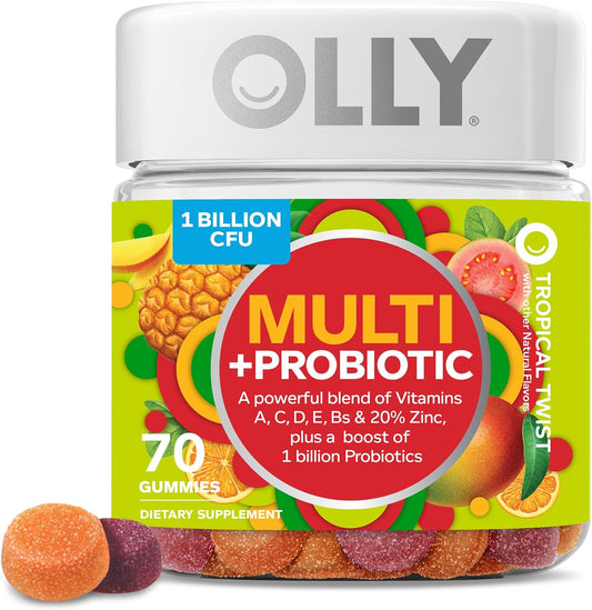 Olly Multi + Probiotic Adult Multivitamin Gummy, 1 Billion CFUs, Digestive and Immune Support Chewable Supplement, 35 Day Supply (70 Gummies), Tropical Twist