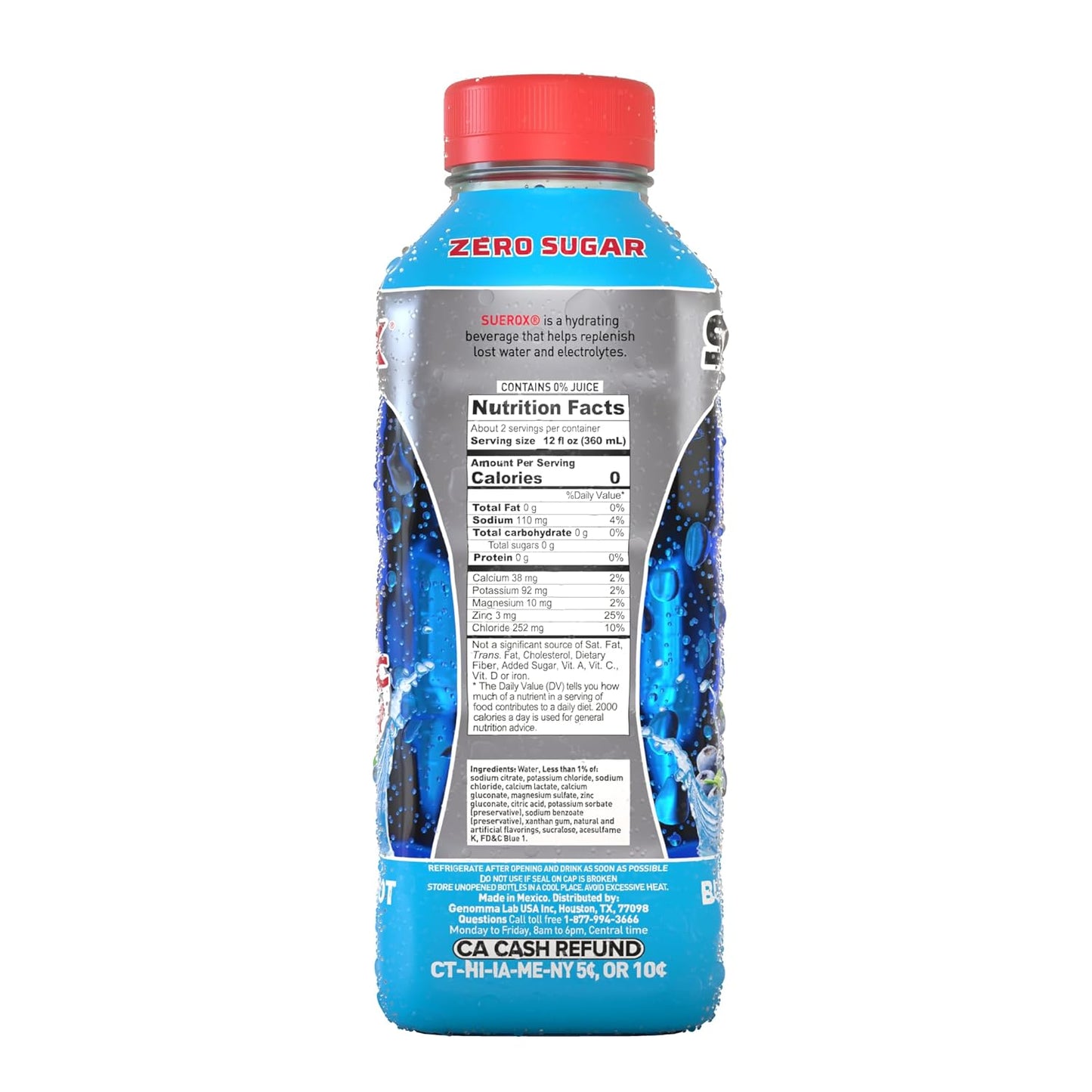 SueroX Zero Sugar Electrolyte Drink, Sugar Free Hydration Beverage, Unique Blend of 8 Ions & Electrolytes, Zero Calorie Sports Drink, Berry XL Pack, 1- Liter, 8 Count