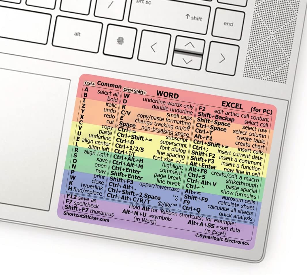 Synerlogic Word/Excel Windows Shortcut Sticker | Reference Guide Keyboard Shortcut Sticker | Work from Home Essentials | Excel Shortcuts Cheat Sheet Laminated No-Residue Vinyl (Rainbow/Small, 1pc)