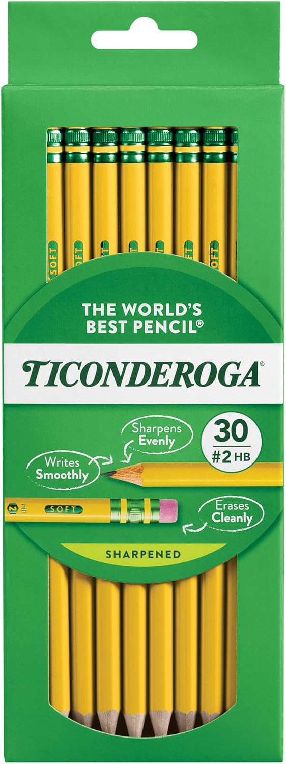 Ticonderoga Wood-Cased Pencils, Pre-Sharpened, #2 HB Soft, Yellow, 30 Count