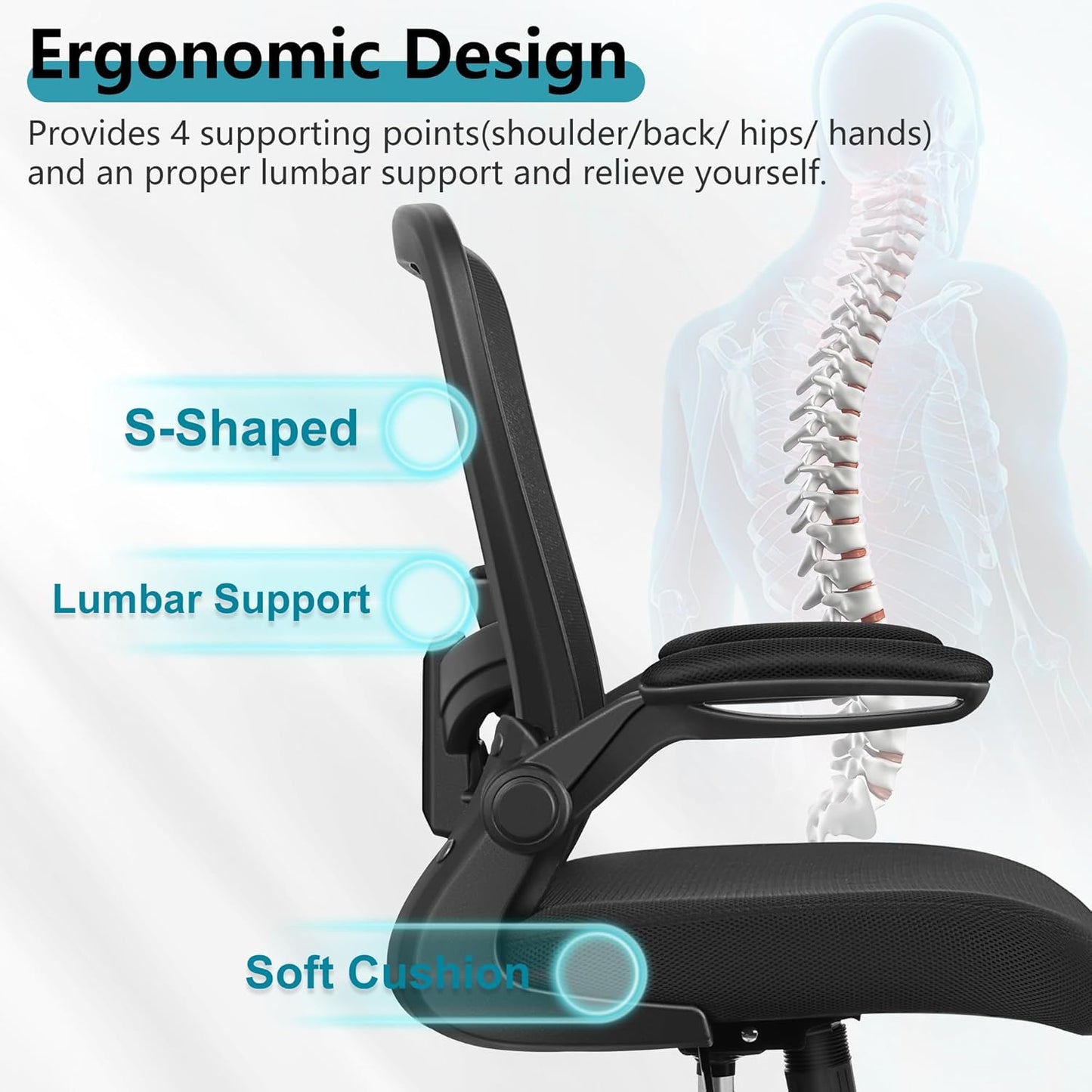 FelixKing Office Chair, Ergonomic Desk Chair Breathable Mesh Chair with Adjustable High Back Lumbar Support Flip-up Armrests, Executive Rolling Swivel Comfy Task Computer Chair for Home Office