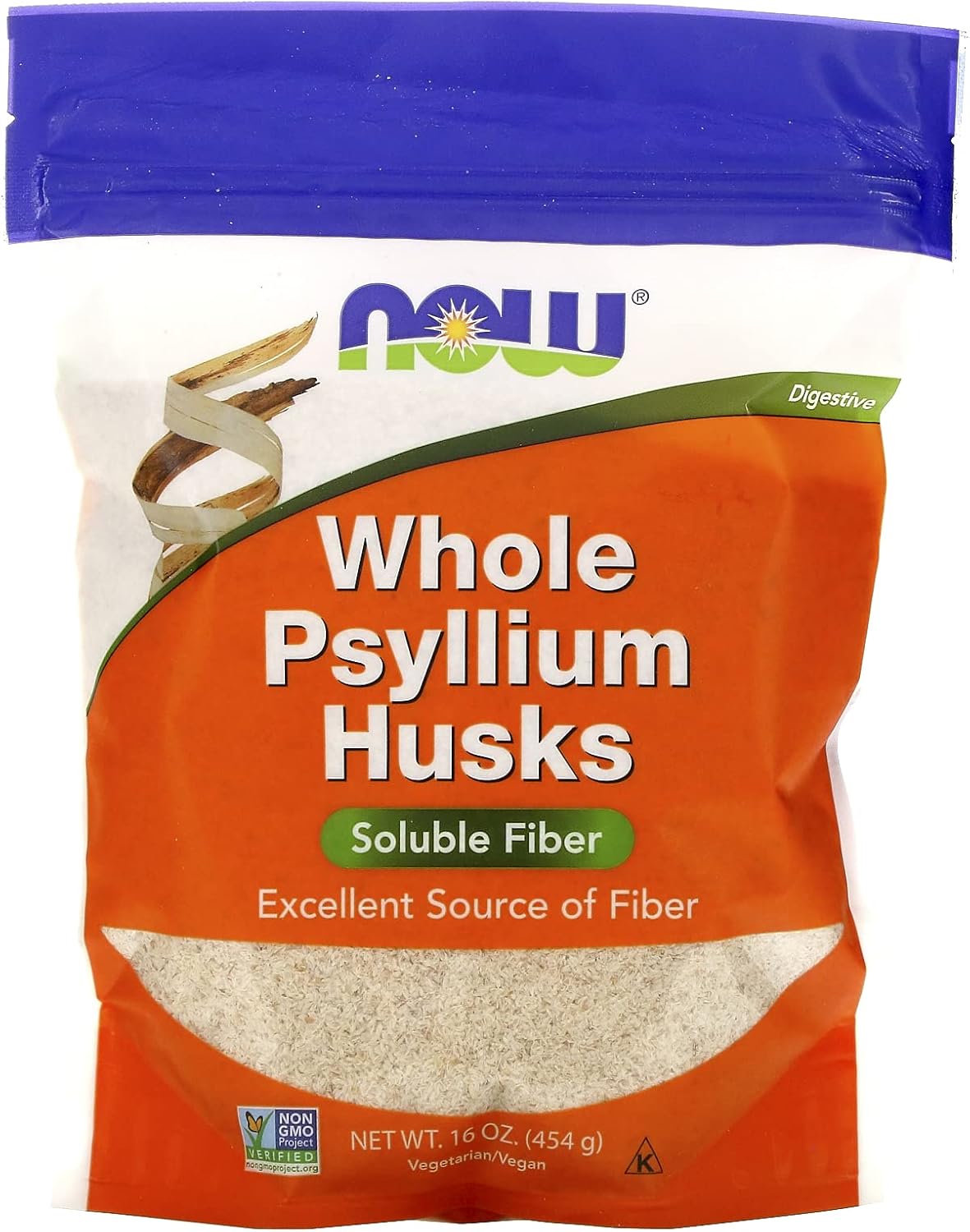 NOW Foods Supplements, Whole Psyllium Husks, Non-GMO Project Verified, Soluble Fiber, 16-Ounce