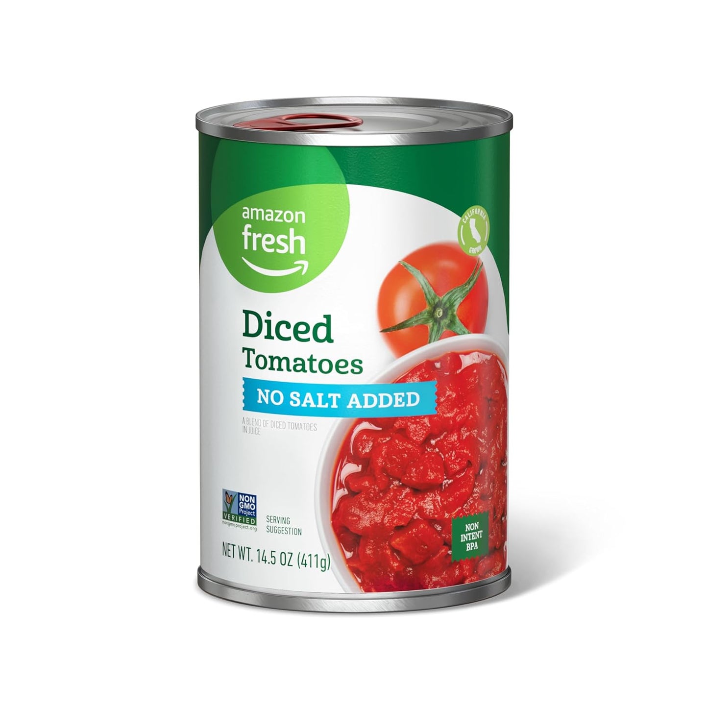 Amazon Fresh, Diced Tomatoes, No Salt Added, 14.5 Oz (Previously Happy Belly, Packaging May Vary)