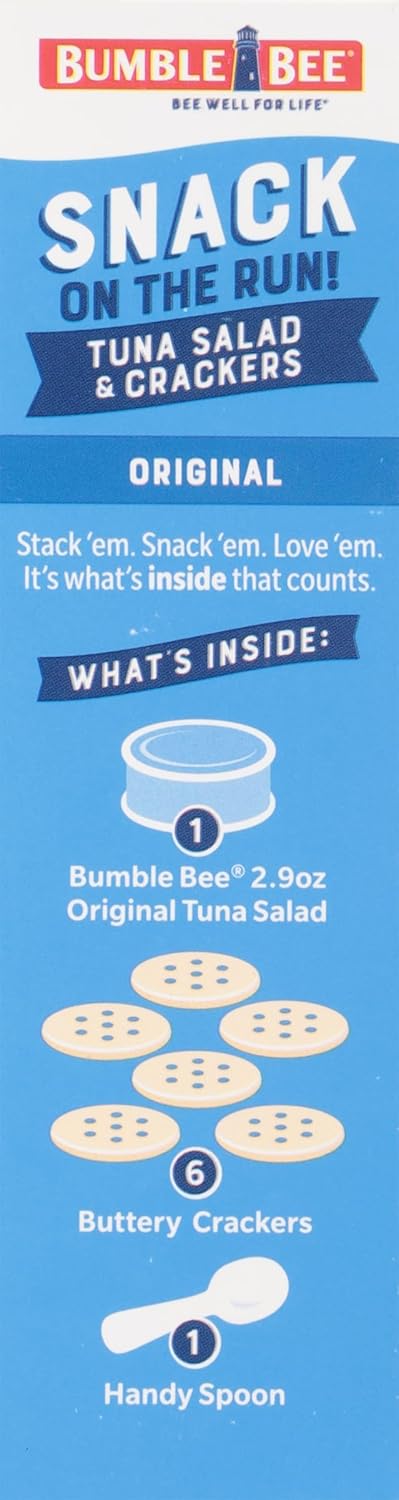 Bumble Bee Snack On The Run Tuna Salad with Crackers Kit, 3.5 oz (Pack of 12) - Ready to Eat, Spoon Included - Wild Caught Tuna - Shelf Stable & Convenient Protein Snack