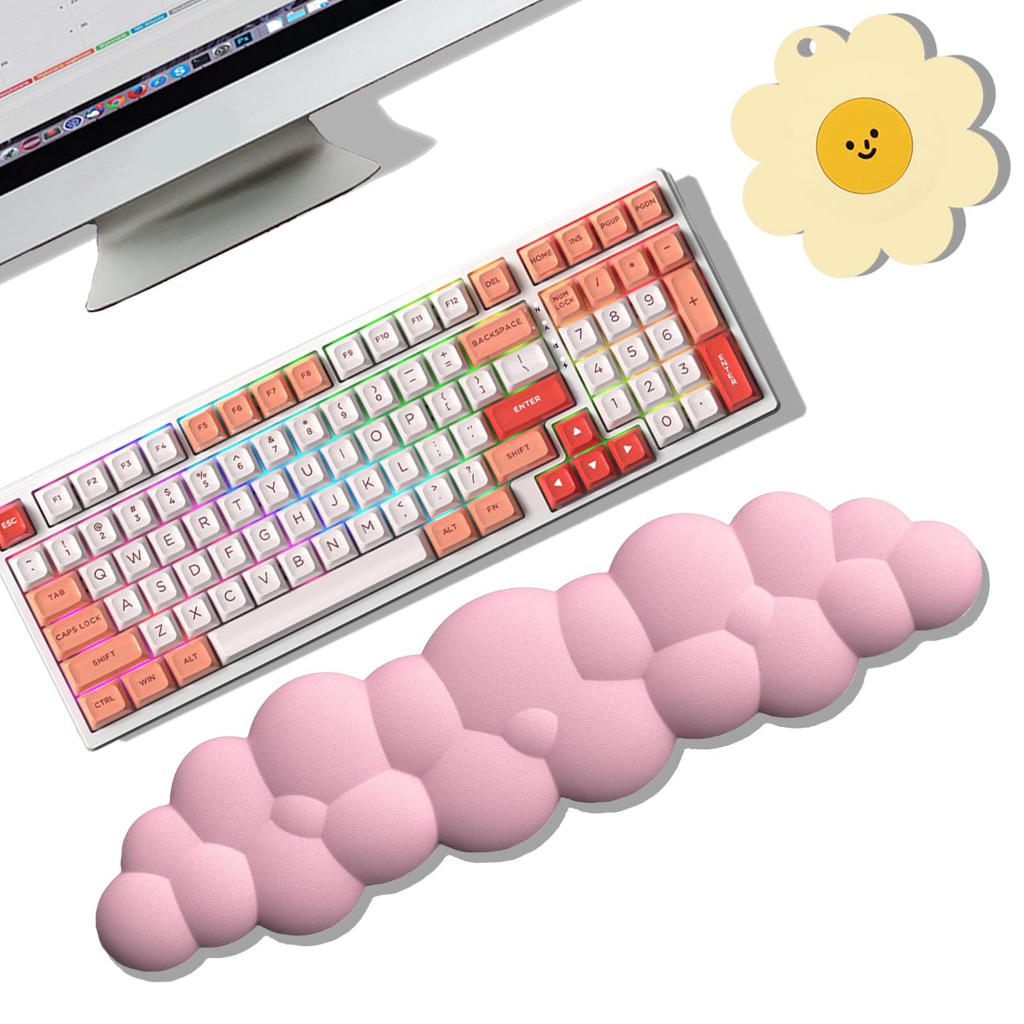 Keyboard Wrist Rest Pad, Ergonomic Design Effective Wrist Pain Relief Arm Rest Desk, Cute Cloud Decoration Gift for Office, Study, Computer Game Table Mouse Accessories (Green+White)