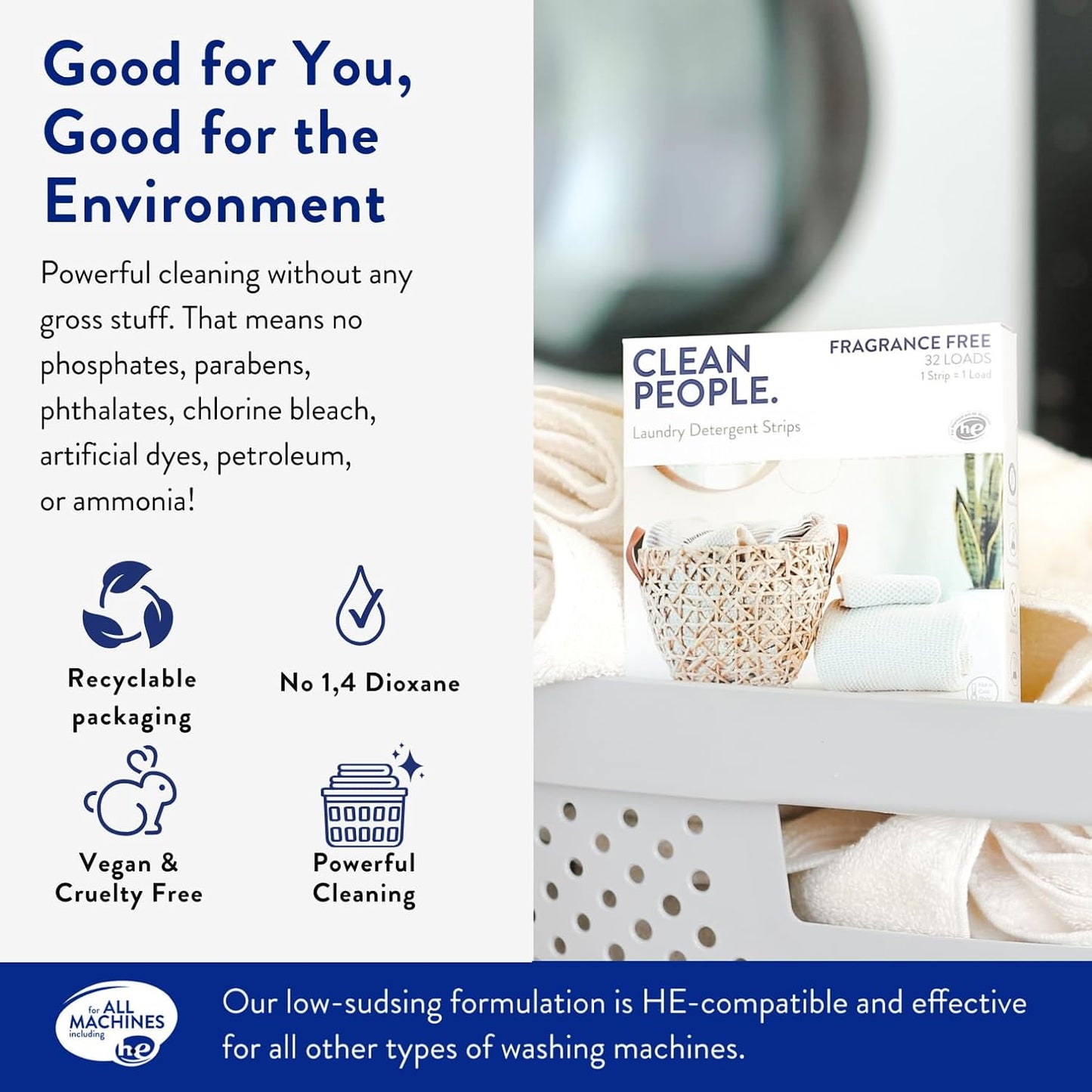 The Clean People Laundry Detergent Sheets - Hypoallergenic Laundry Soap - Ultra Concentrated, Recyclable Packaging, Stain Fighting - Fresh Scent, 32 Pack