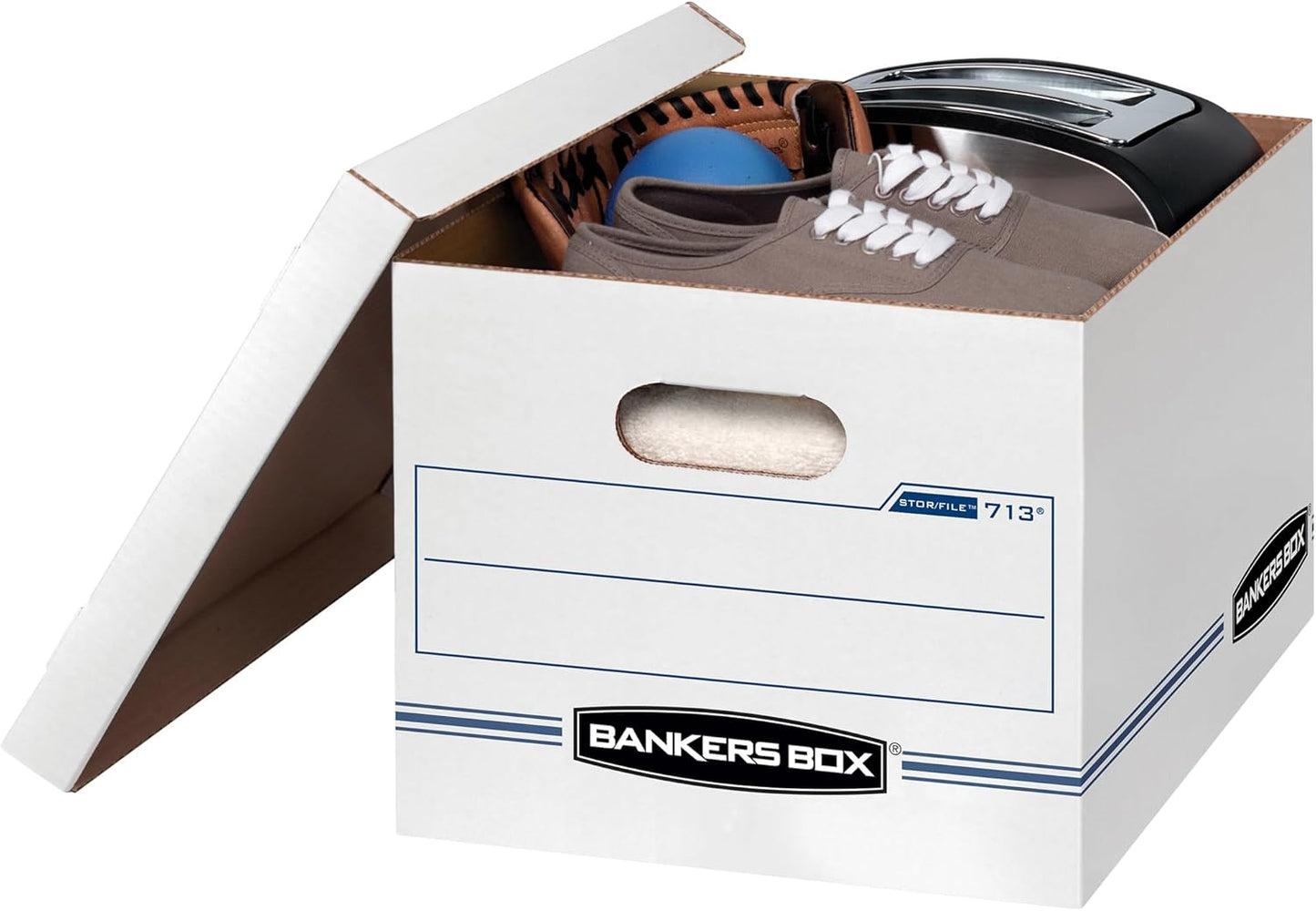 Bankers Box 6 Pack STOR/FILE Basic Duty File Storage Boxes, Standard Assembly, Lift-off Lid, Letter/Legal, White/Blue