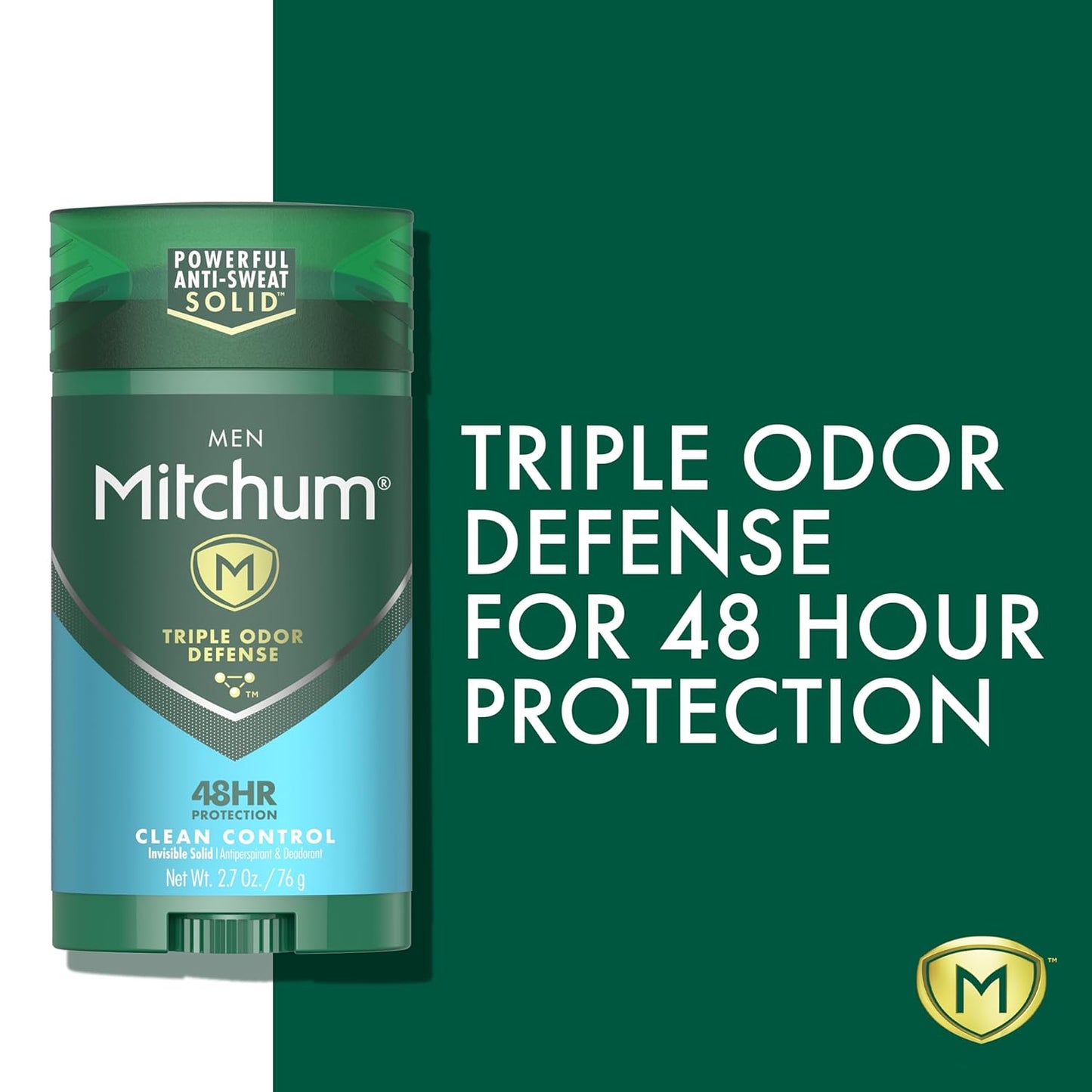 Mitchum Men's Deodorant, Antiperspirant Stick, Triple Odor Defense Invisible Solid, 48 Hr Protection, Dermatologist Tested, Clean Control, 2.7 Oz (Pack of 1)