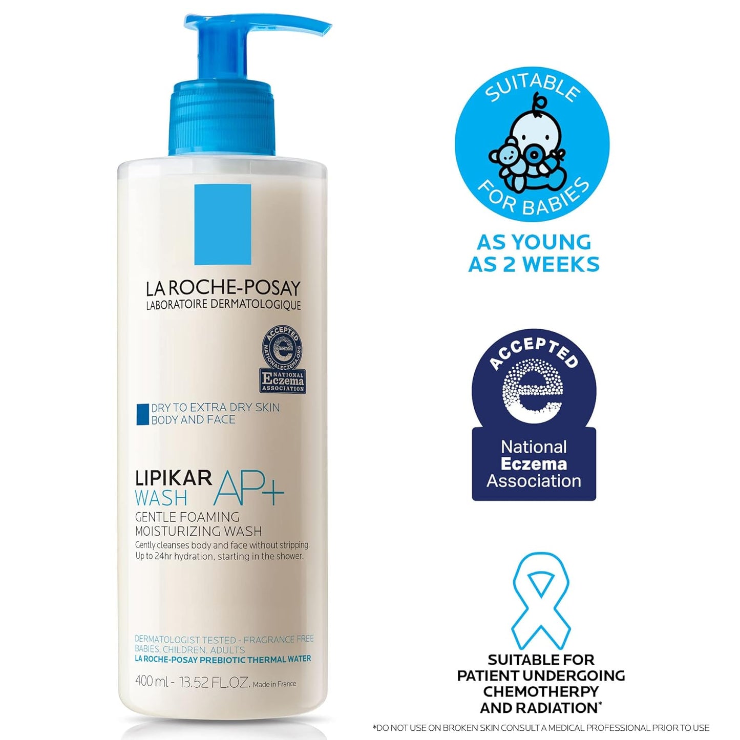 La Roche-Posay Lipikar AP+ Gentle Foaming Moisturizing Wash | Shea Butter + Niacinamide + Glycerin | Moisturizing Body Wash & Face Wash For Dry Skin | National Eczema Association Accepted | Soap Free