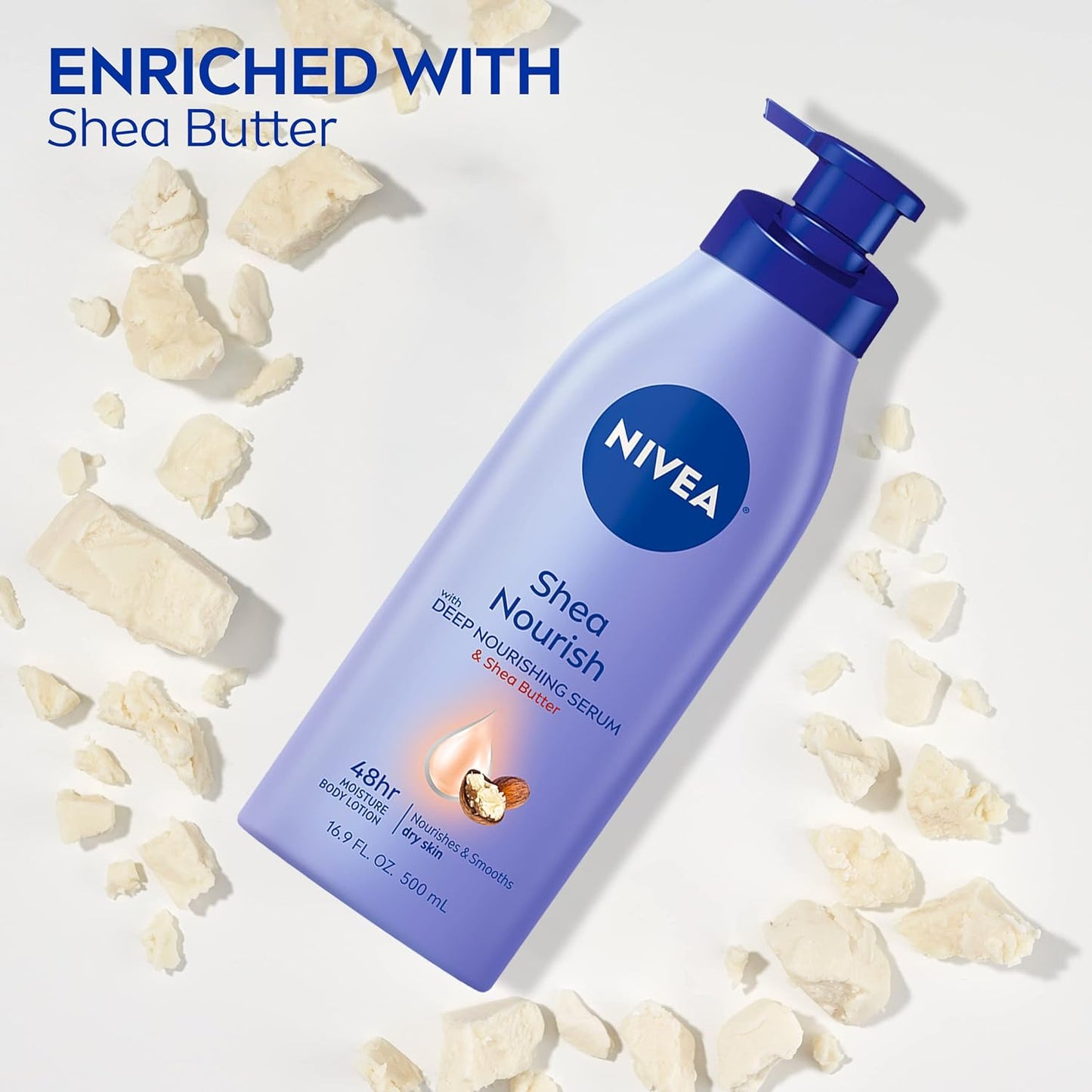 NIVEA Shea Nourish Body Lotion, Dry Skin Lotion with Shea Butter, Moisturizing Lotion for Dry Skin, 16.9 Fl Oz Pump Bottle