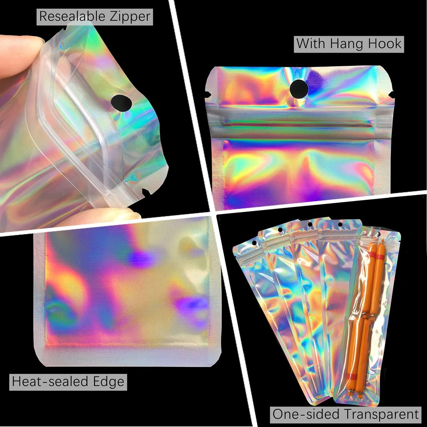 100pcs Pen Bags Holographic Ziplock Packaging Bag Pen Packaging Bags for Small Business 2.4x9 inch Resealable Sample Bags for Packaging Lipgloss,Jewelry,Cosmetic