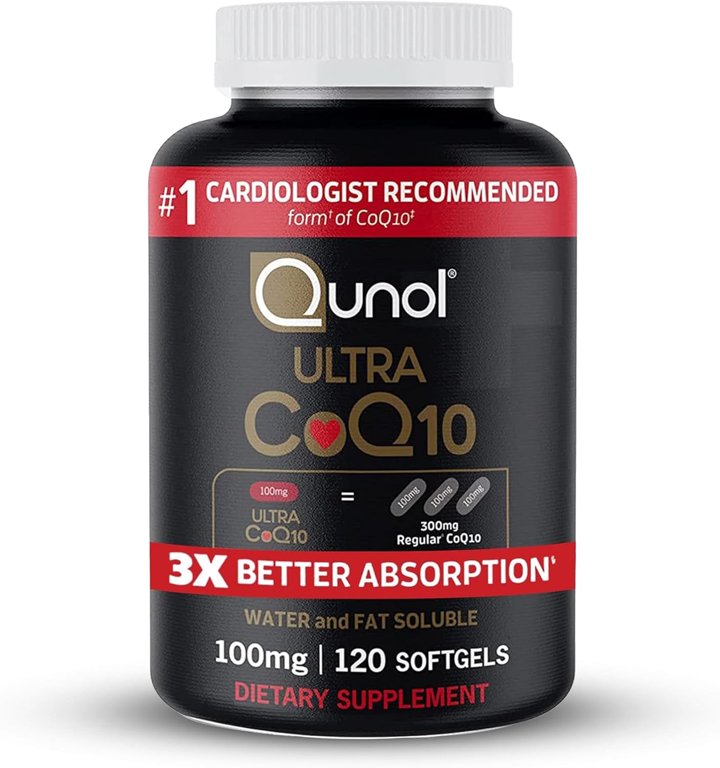 Qunol CoQ10 100mg Softgels, Ultra CoQ10 100mg, 3x Better Absorption, Antioxidant for Heart Health & Energy Production, Coenzyme Q10 Vitamins and Supplements, 4 Month Supply, 120 Count