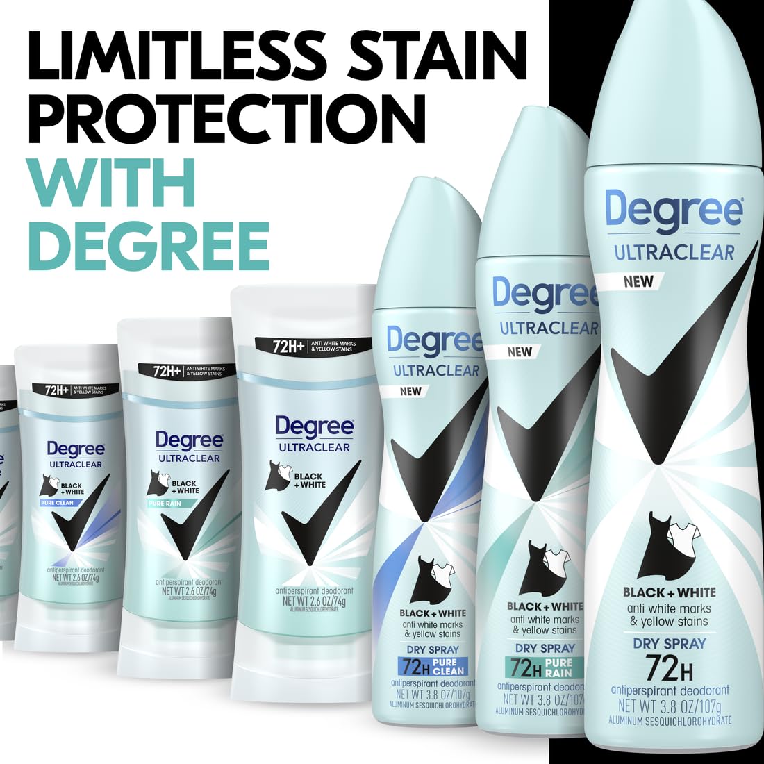 Degree Women's Black+White 4 Count Antiperspirant Balm 2.6 oz - Protects from Deodorant Stains, Fresh Scent, 48H Non-Stop Protection