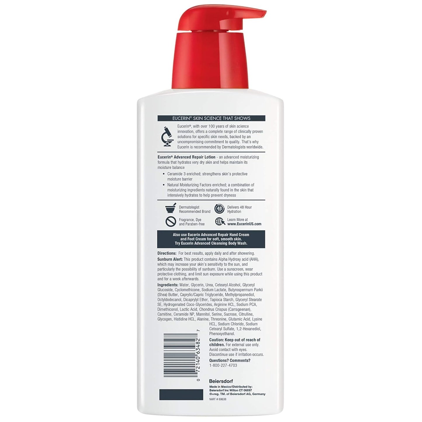 Eucerin Advanced Repair Body Lotion for Very Dry Skin, Unscented Lotion Formulated with Ceramides, 16.9 Fl Oz Bottle