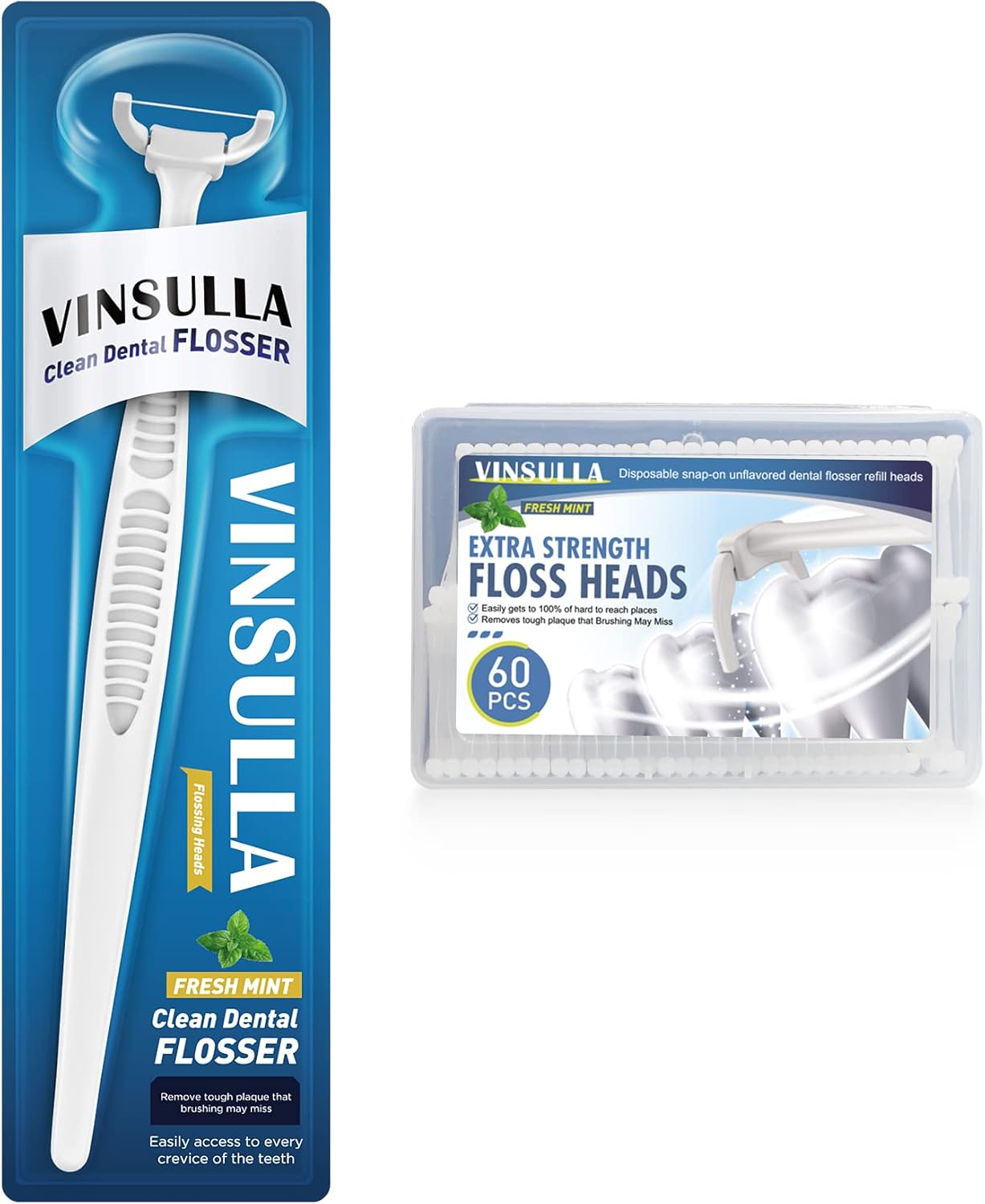 Dental Floss Clean Dental Flossers Kit with 1 Handles and 60 flosser Refill Heads Cool Mint Flavor