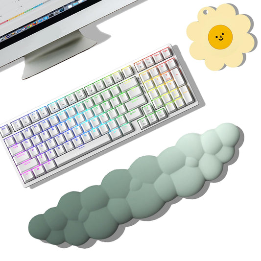 Keyboard Wrist Rest Pad, Ergonomic Design Effective Wrist Pain Relief Arm Rest Desk, Cute Cloud Decoration Gift for Office, Study, Computer Game Table Mouse Accessories (Green+White)