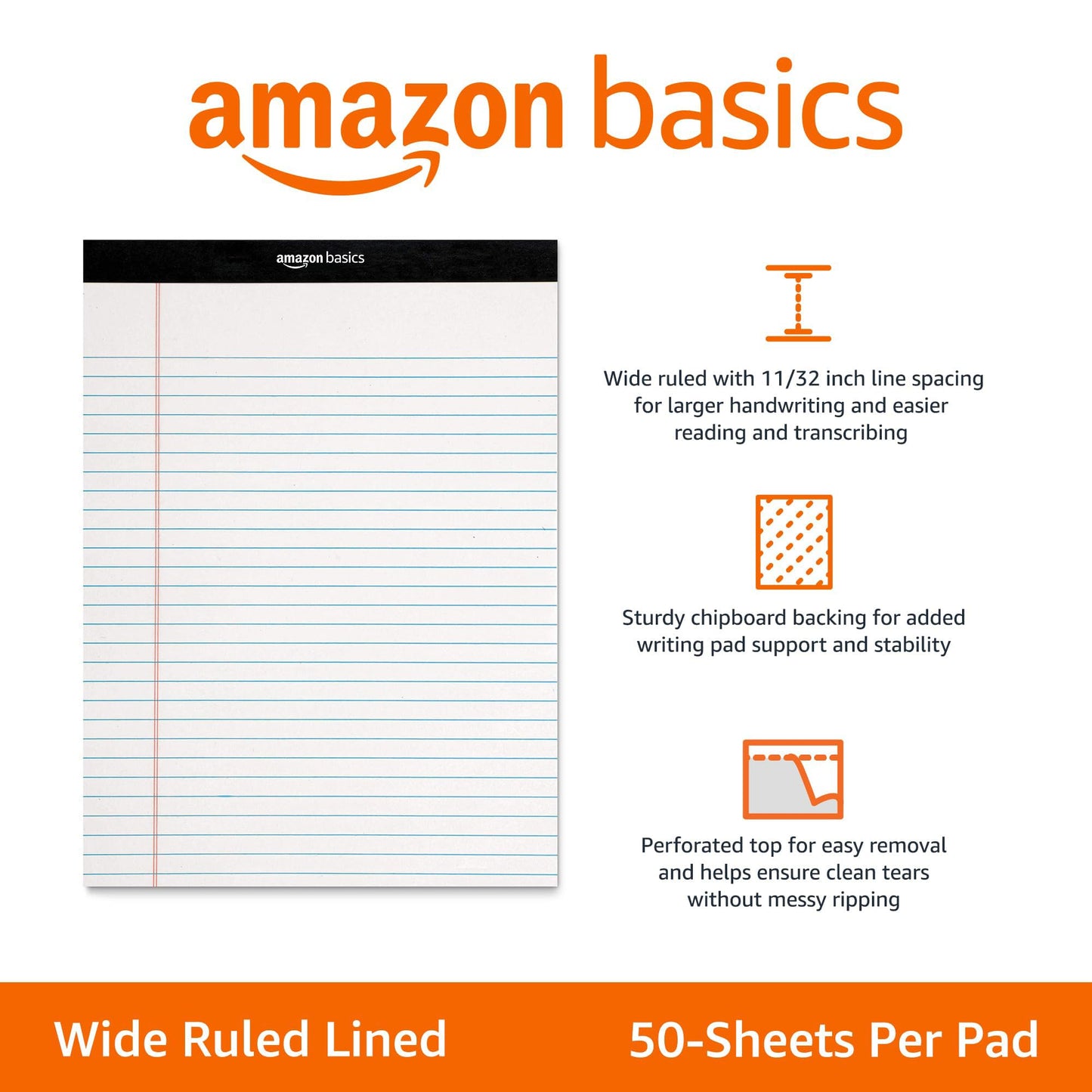 Amazon Basics Narrow Ruled 5 x 8-Inch Lined Writing Note Pads, 6 Count (50 Sheet Pads), Multicolor