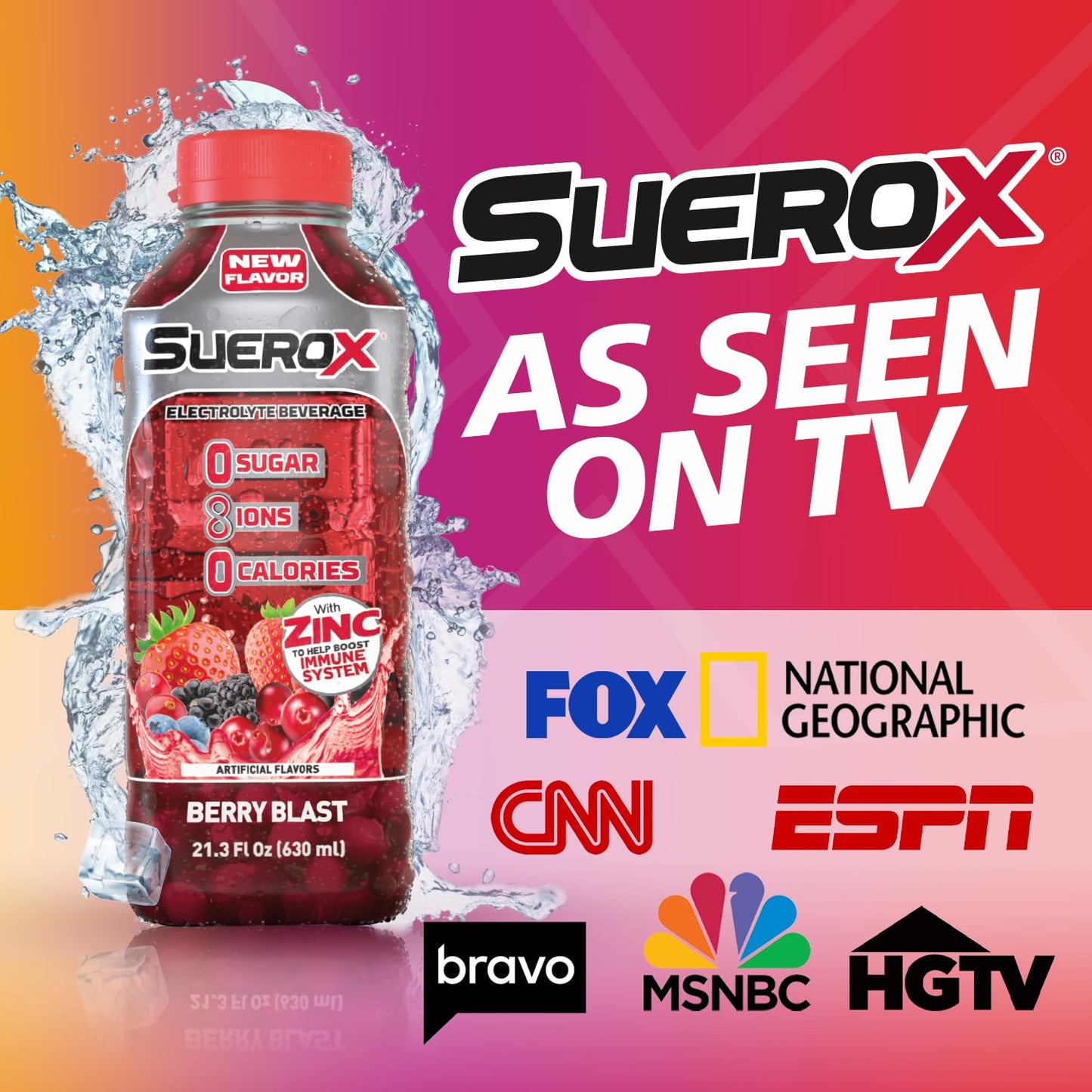 SueroX Zero Sugar Electrolyte Drink for Hydration and Recovery, Unique Blend of Electrolytes & 8 Ions, Zero Calorie Sports Drink, 21.3 Fl Oz, Variety Pack, 12 Count