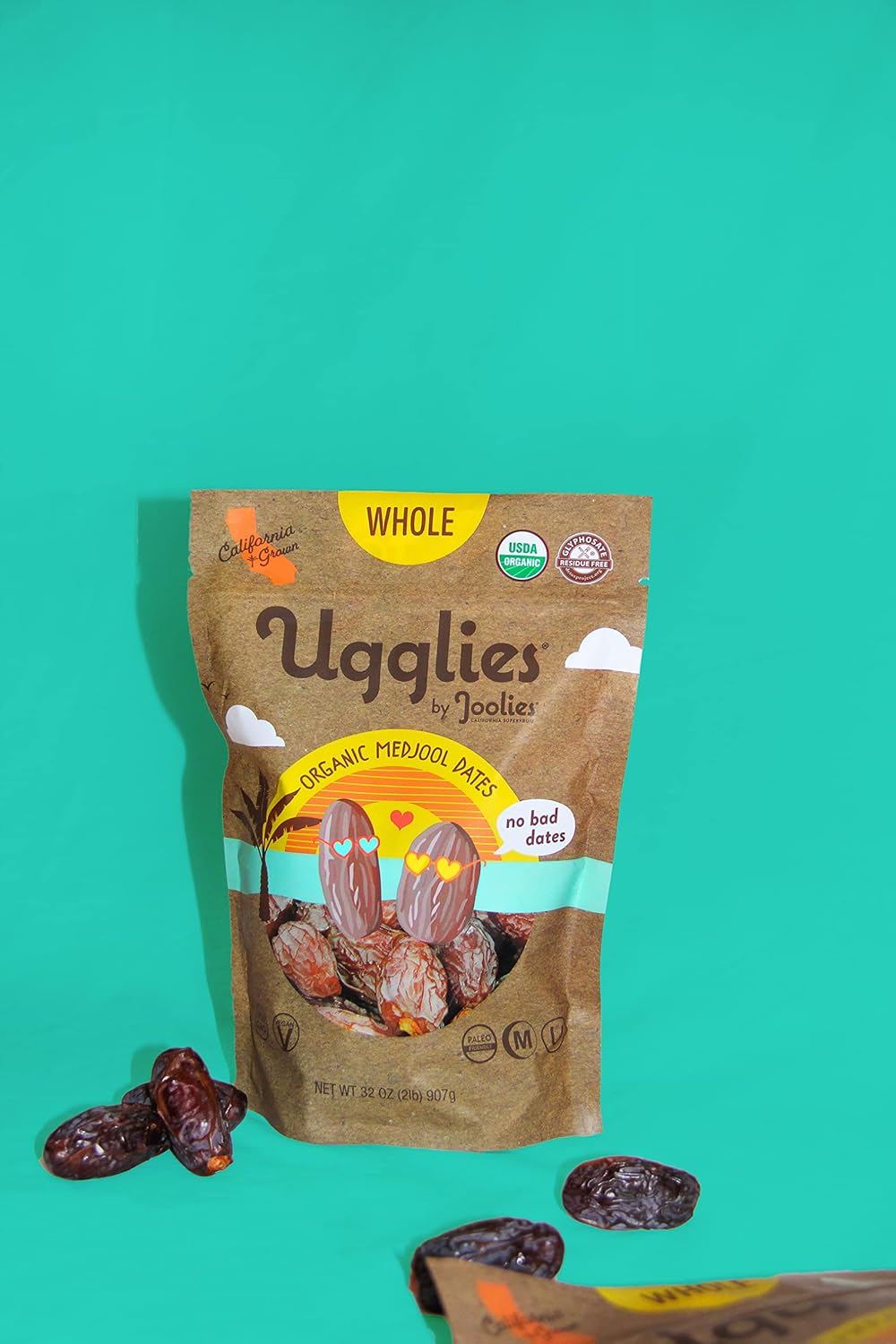 Ugglies By Joolies Organic Whole Medjool Dates | 2 Pound Pouch | Fresh California Grown Fruit | Vegan, Gluten-Free, Paleo, No Sugar Added | Great Gift for Friends & Family