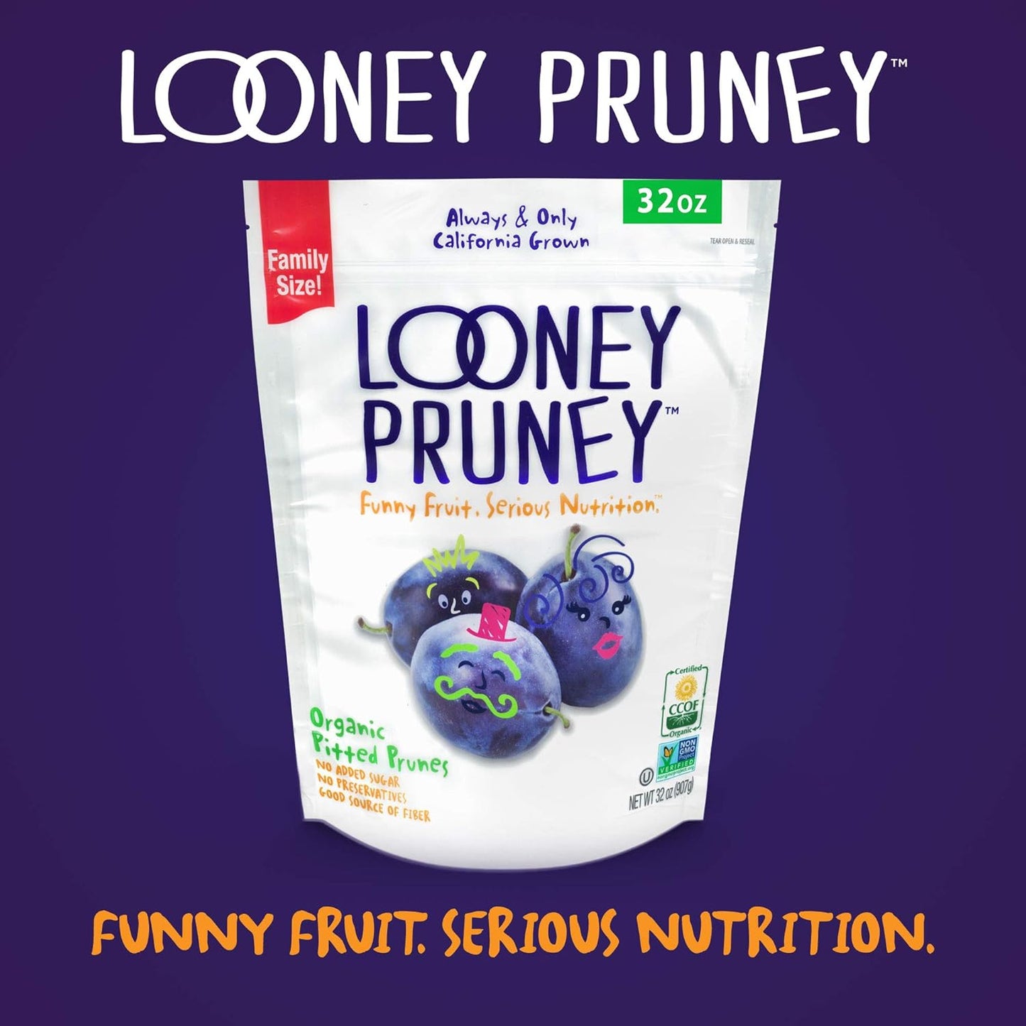 Looney Pruney Organic Pitted Dried Prunes for the Entire Family | Always California-Grown | Kosher | No Added Sugar & No Preservatives (32 oz)