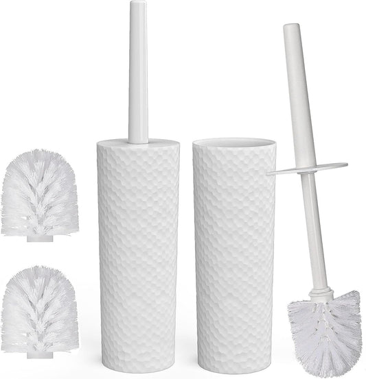 Topsky Toilet Brush,2 Pack Compact Toilet Brush & Holder Set,Plastic Round Barrel Loo Brush with 2 Replacement Toilet Brush Head,Durable for Bathroom Toilet,White