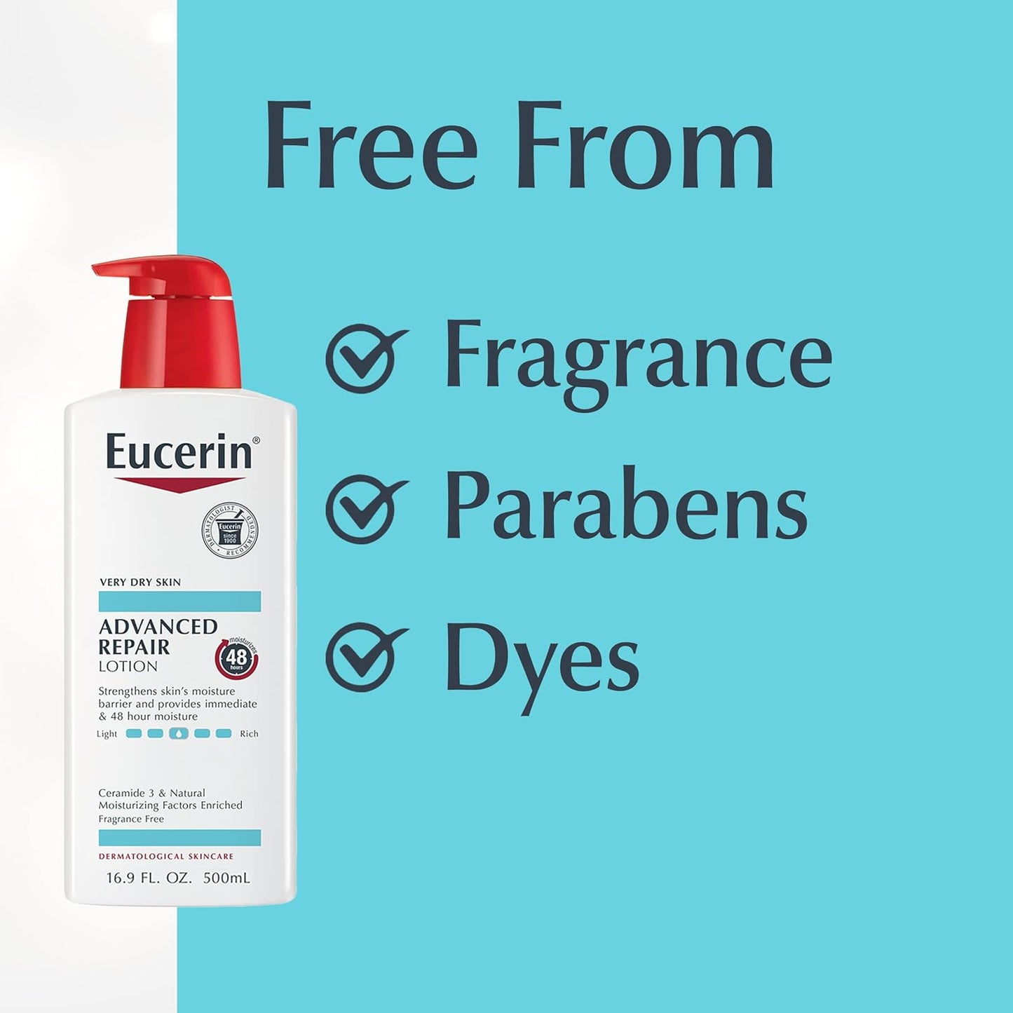 Eucerin Advanced Repair Body Lotion for Very Dry Skin, Unscented Lotion Formulated with Ceramides, 16.9 Fl Oz Bottle