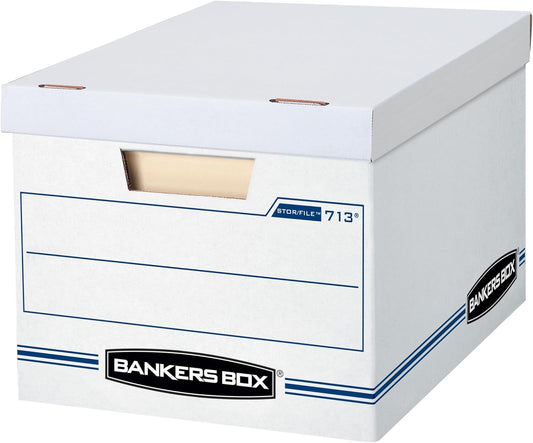 Bankers Box 6 Pack STOR/FILE Basic Duty File Storage Boxes, Standard Assembly, Lift-off Lid, Letter/Legal, White/Blue