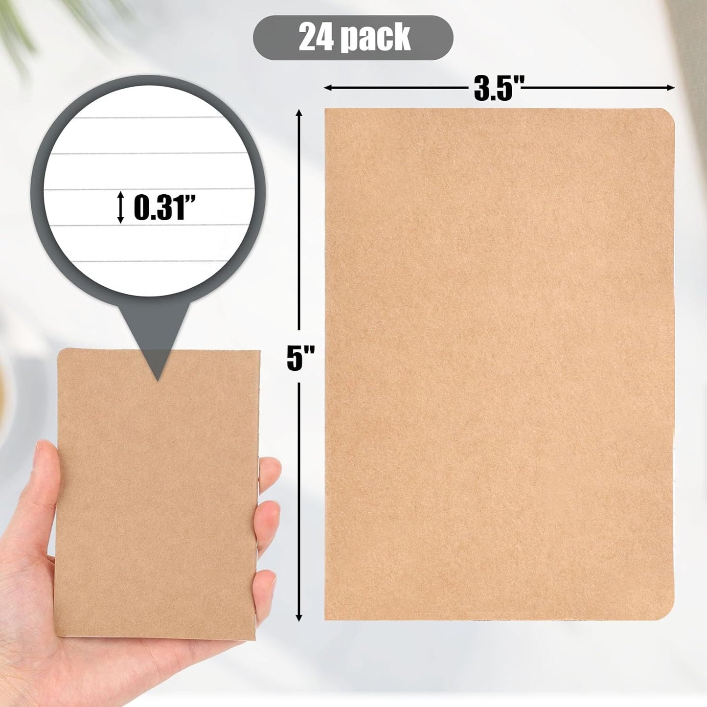 24PCS Mini Notebooks Bulk, Lined Pocket Notepads Notebooks 3.5 x 5 Inches Small Journal for Students Traveler School Supplies 30 Sheets/60 Pages Brown