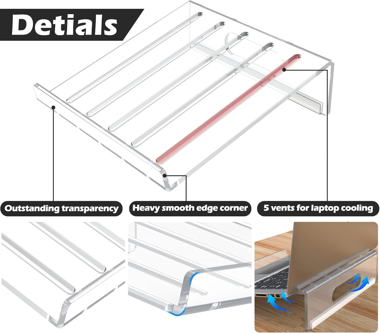 Kamehame Acrylic Laptop Stand, Clear Acrylic Laptop Riser, Laptop Stand with Ventilation for Desk, Office, Home, Suitable for laptops up to 16 inches