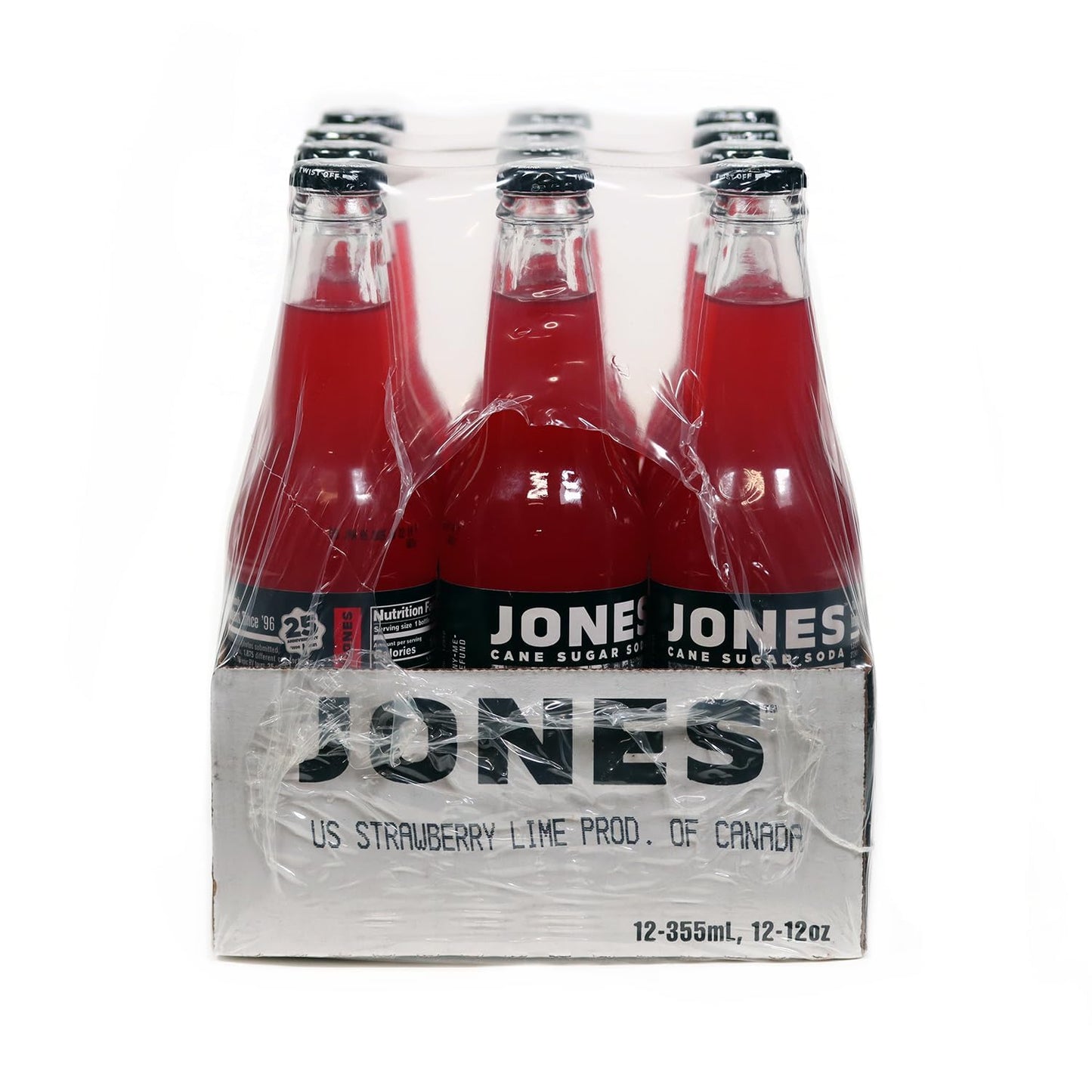 Jones Soda Co. Strawberry Lime Soda Flavor | 100% Cane Sugar Soda | Craft Soda Pop | Soda Soft Drinks | 12 Oz Glass Bottle Soda | 12 Pack Soda