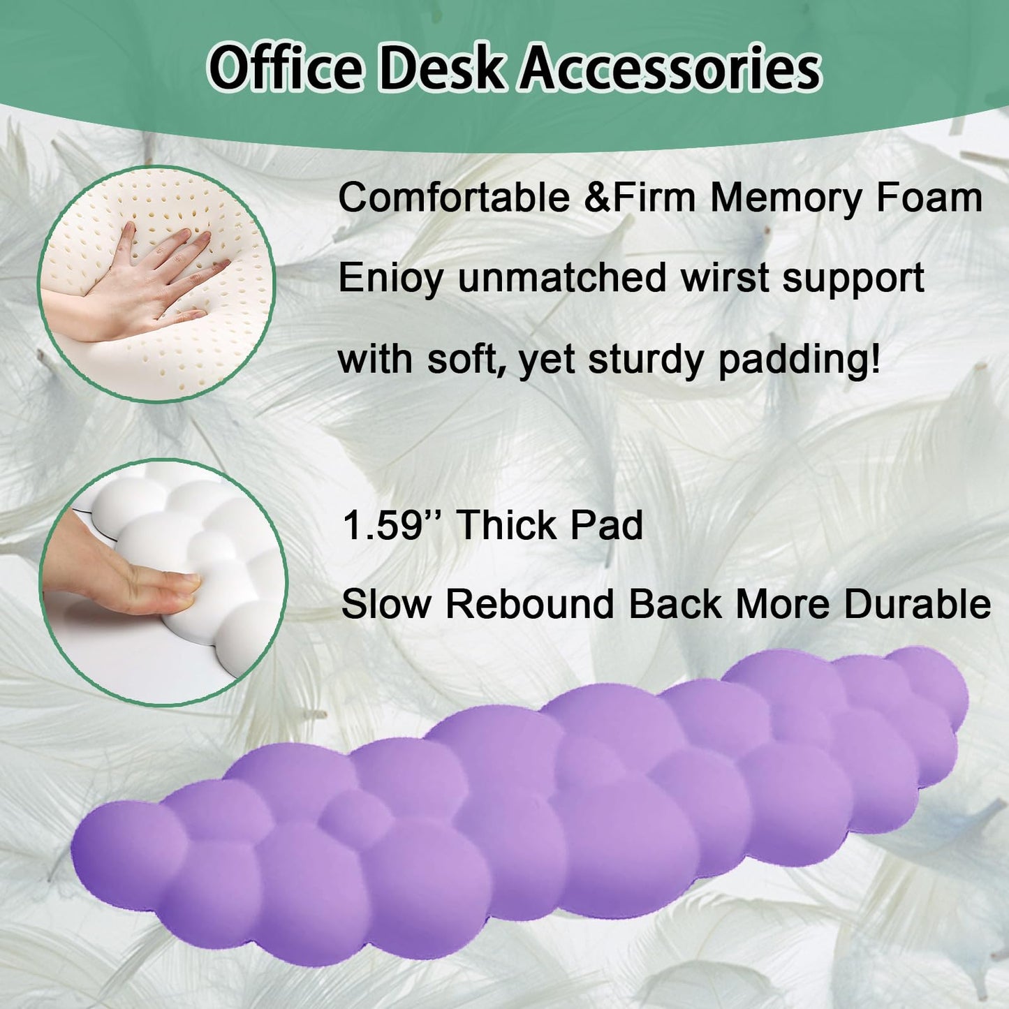 Keyboard Wrist Rest Pad, Ergonomic Design Effective Wrist Pain Relief Arm Rest Desk, Cute Cloud Decoration Gift for Office, Study, Computer Game Table Mouse Accessories (Green+White)