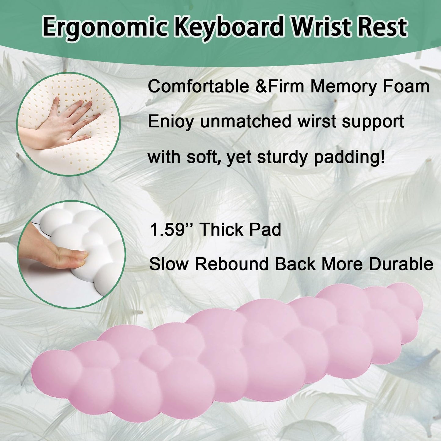 Keyboard Wrist Rest Pad, Ergonomic Design Effective Wrist Pain Relief Arm Rest Desk, Cute Cloud Decoration Gift for Office, Study, Computer Game Table Mouse Accessories (Green+White)