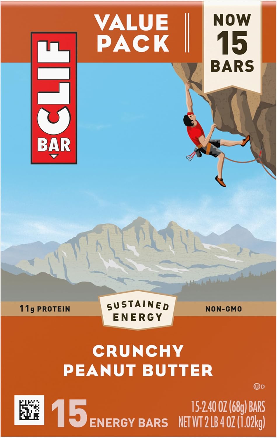 CLIF BAR - Crunchy Peanut Butter - Made with Organic Oats - 11g Protein - Non-GMO - Plant Based - Energy Bars - 2.4 oz. (15 Pack)