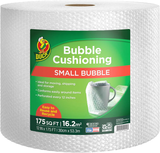 Duck Brand Small Bubble Cushioning Wrap for Moving & Shipping - 175 FT Bubble Packing Wrap for Extra Protection Packaging Boxes & Mailers - Clear Bubble Roll Moving Supplies, Perforated Every 12 IN