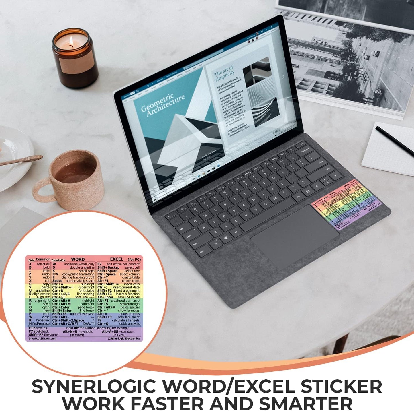 Synerlogic Word/Excel Windows Shortcut Sticker | Reference Guide Keyboard Shortcut Sticker | Work from Home Essentials | Excel Shortcuts Cheat Sheet Laminated No-Residue Vinyl (Rainbow/Small, 1pc)