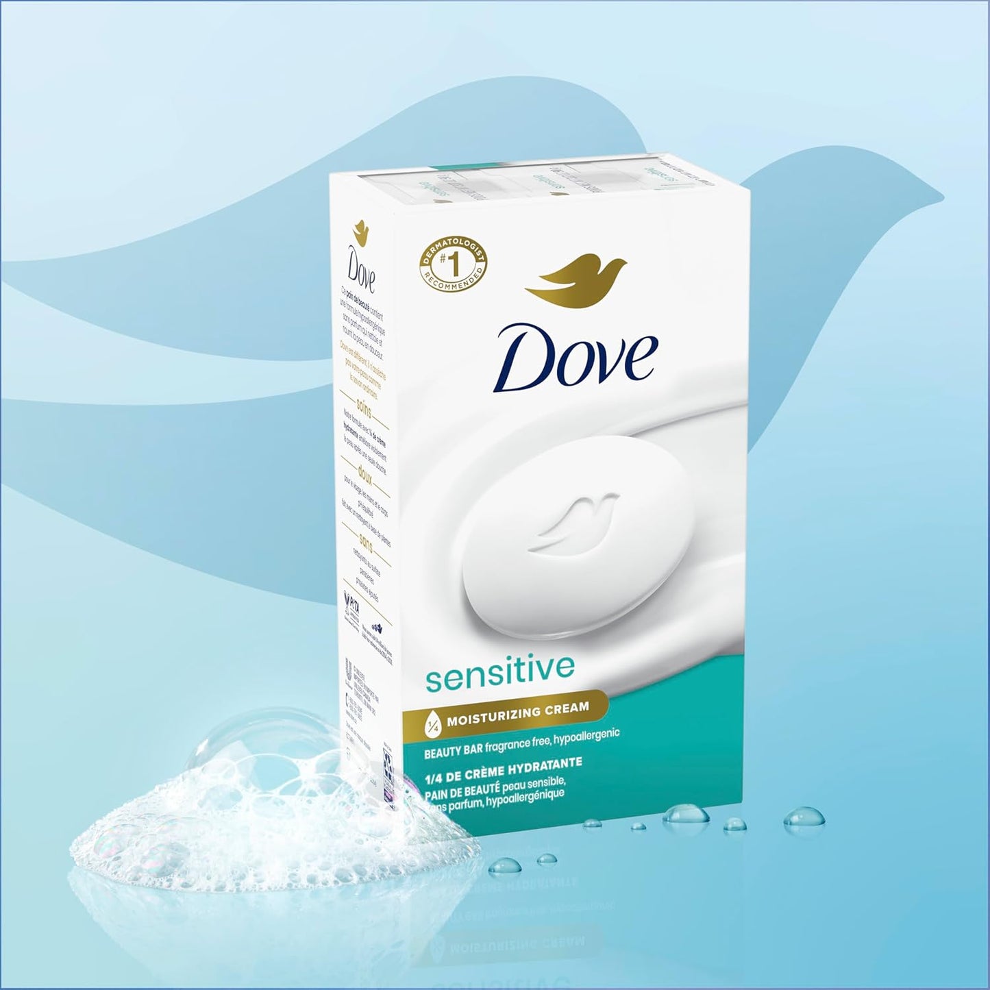 Dove Beauty Bar Soap Sensitive, 8 Bars for Sensitive Skin, Fragrance Free and Hypoallergenic 3.75 oz