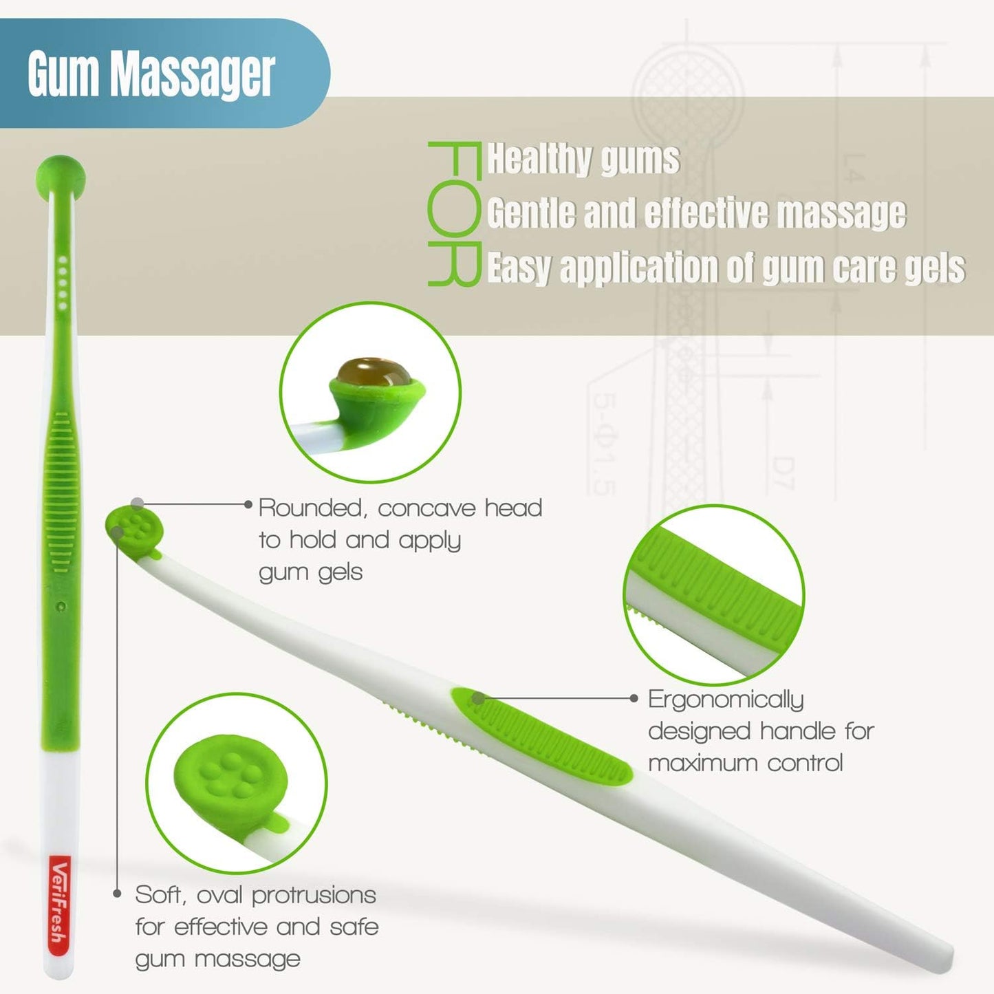 Gum Stimulator/Massager and All Natural Gum Gel - VeriFresh - Gum Care Kit for Healthy Gums