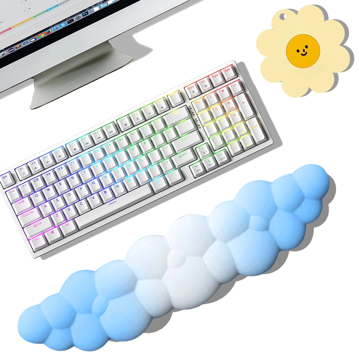 Keyboard Wrist Rest Pad, Ergonomic Design Effective Wrist Pain Relief Arm Rest Desk, Cute Cloud Decoration Gift for Office, Study, Computer Game Table Mouse Accessories (Green+White)