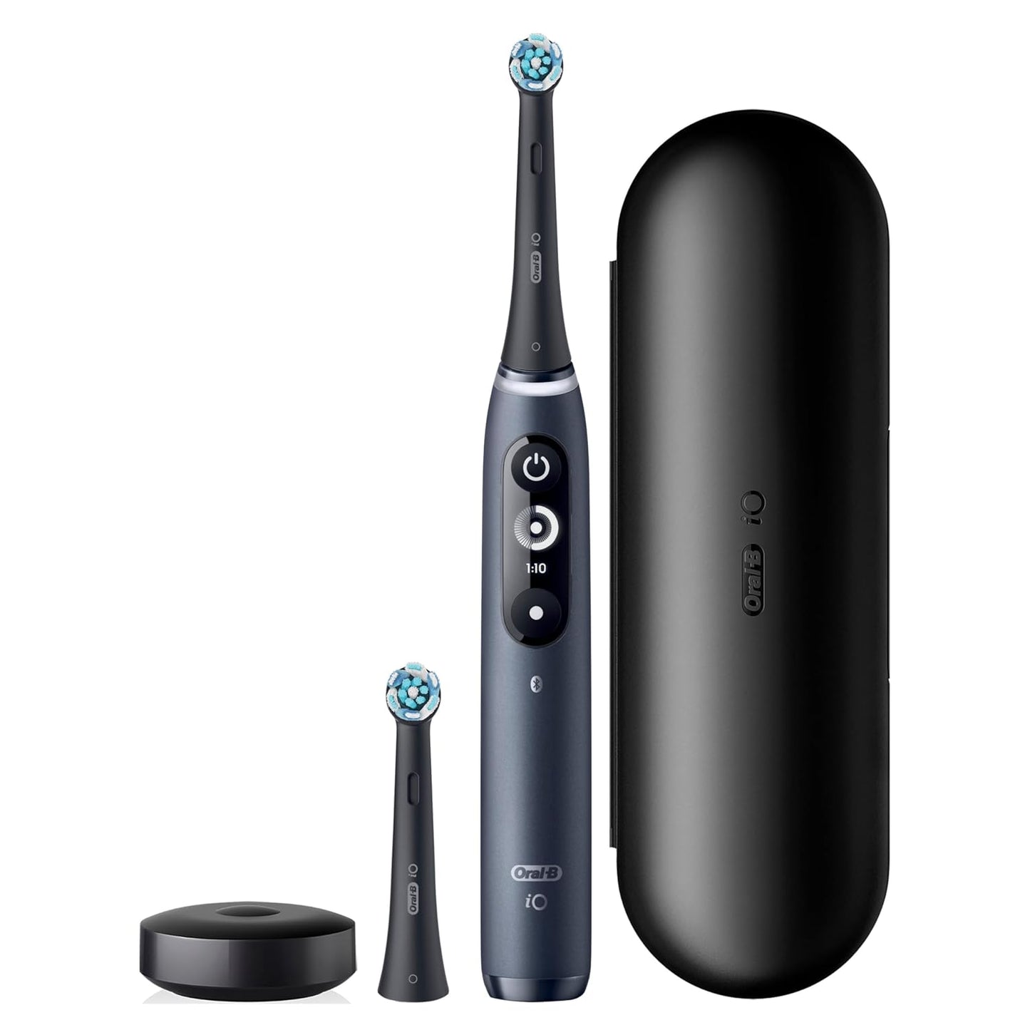 Oral-B iO Deep Clean + Protect Rechargeable Electric Toothbrush, Black with a iO Series 7 Toothbrush, 2 Replacement Brush Heads, and a Charging Travel Case