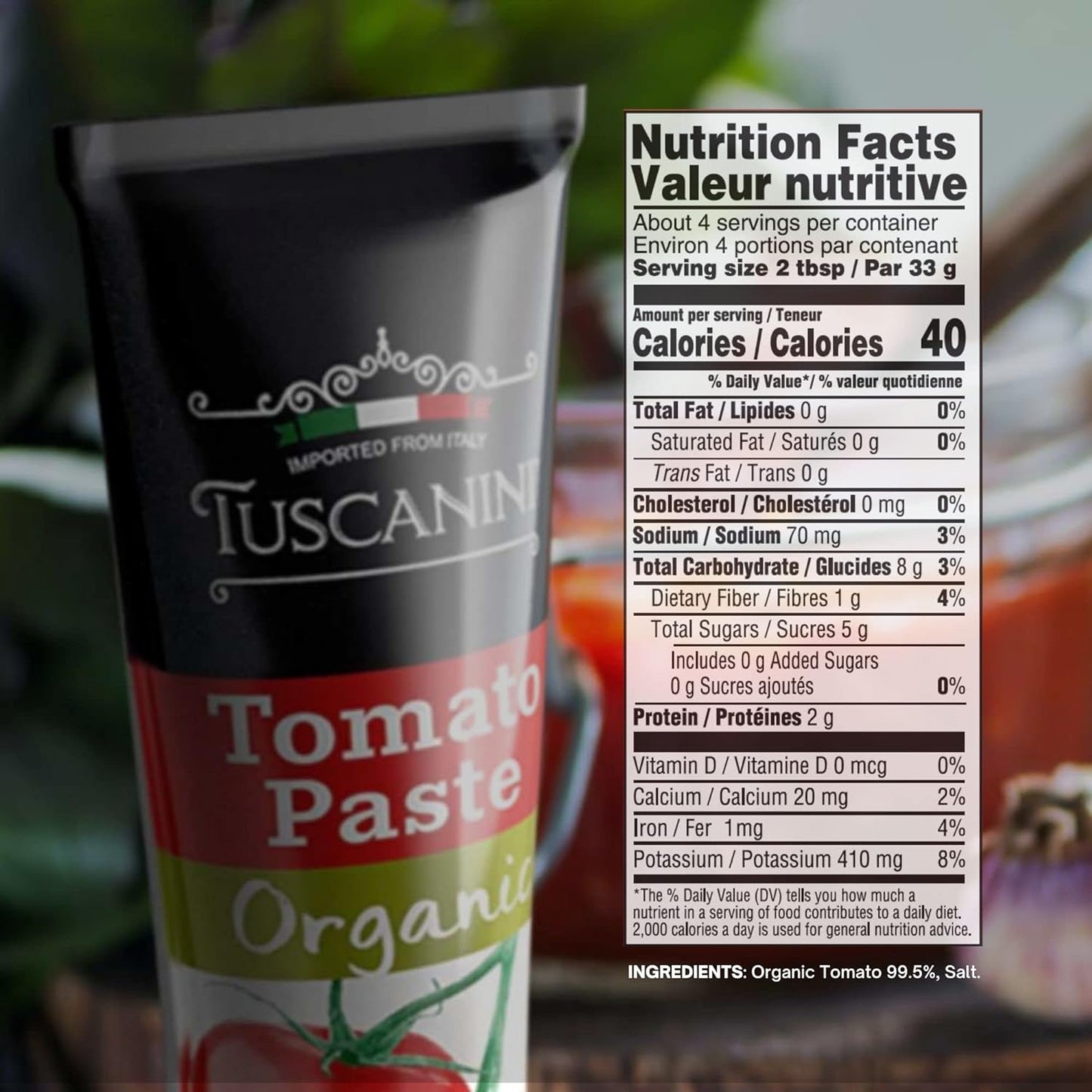 Tuscanini Organic Tomato Paste Tube 4.6oz (2 Pack) | Double Concentrate 100% Italian Tomatoes, All Natural, NON-GMO, Kosher