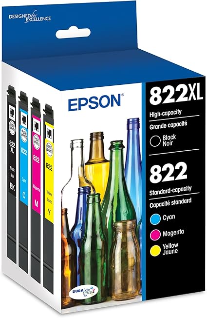 EPSON 822 DURABrite Ultra Ink High Capacity Black & Standard Color Cartridge Combo Pack (T822XL-BCS) Works with WorkForce Pro WF-3820, WF-3823, WF-4820, WF-4830, WF-4833, WF-4834