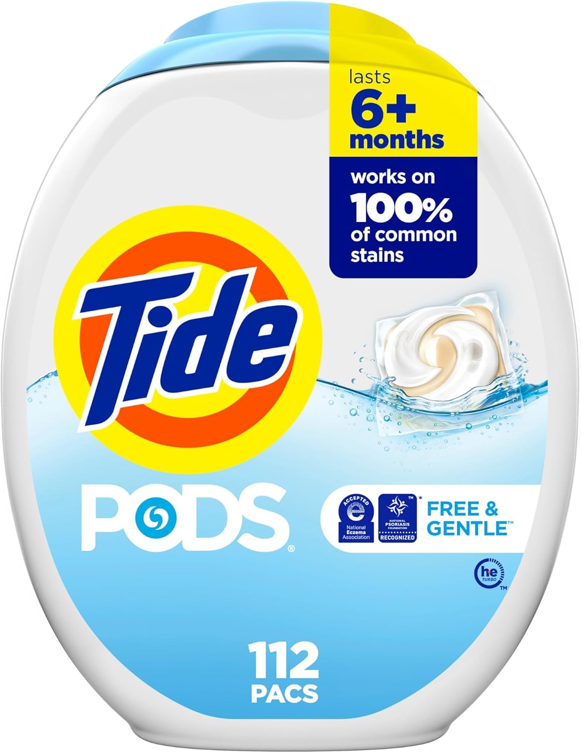 Tide PODS Cold Water Clean, Free and Gentle Laundry Detergent Soap Pacs, 112 Count, Unscented Hypoallergenic Laundry Detergent for Sensitive Skin