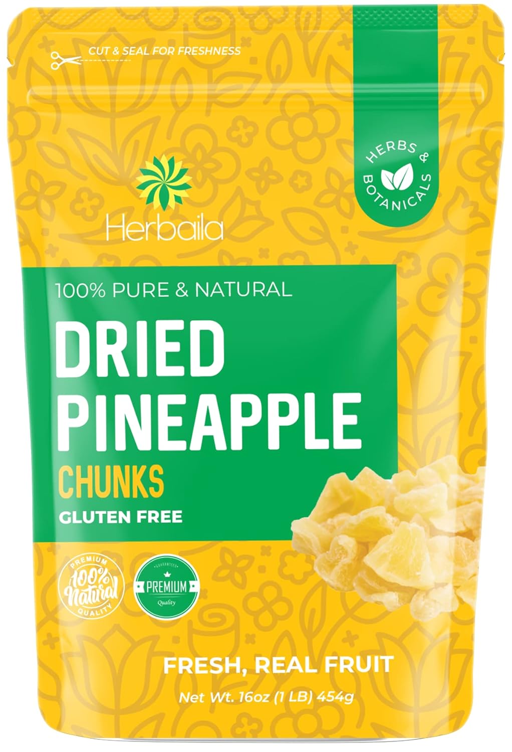 Dried Pineapple Chunks, 1 Pound. Dehydrated Pineapple Chunk, Dehydrated Pineapple Bulk, Dried Pineapple Bits. All Natural, Non-GMO, Lightly Sweetened Dried Pineapples, 16 oz.