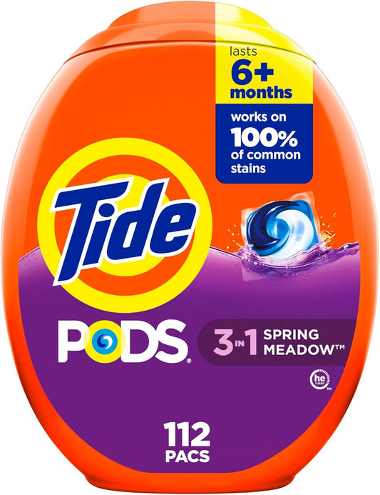 Tide PODS Laundry Detergent Pods, Spring Meadow Scent, 112 Count, Concentrated Laundry Soap Detergent, Stain Remover and Color Protector