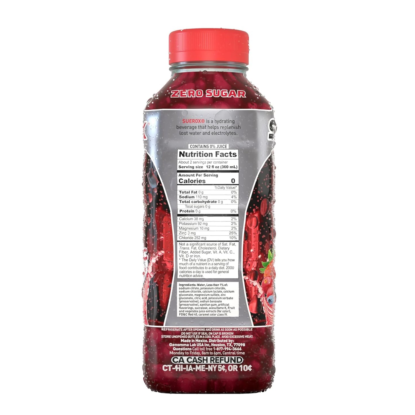 SueroX Zero Sugar Electrolyte Drink, Sugar Free Hydration Beverage, Unique Blend of 8 Ions & Electrolytes, Zero Calorie Sports Drink, Berry XL Pack, 1- Liter, 8 Count