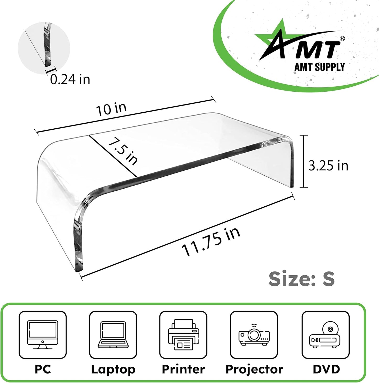 AMT Premium Acrylic Clear Monitor Riser Laptop/PC/Multimedia Monitor Stand for Home Office