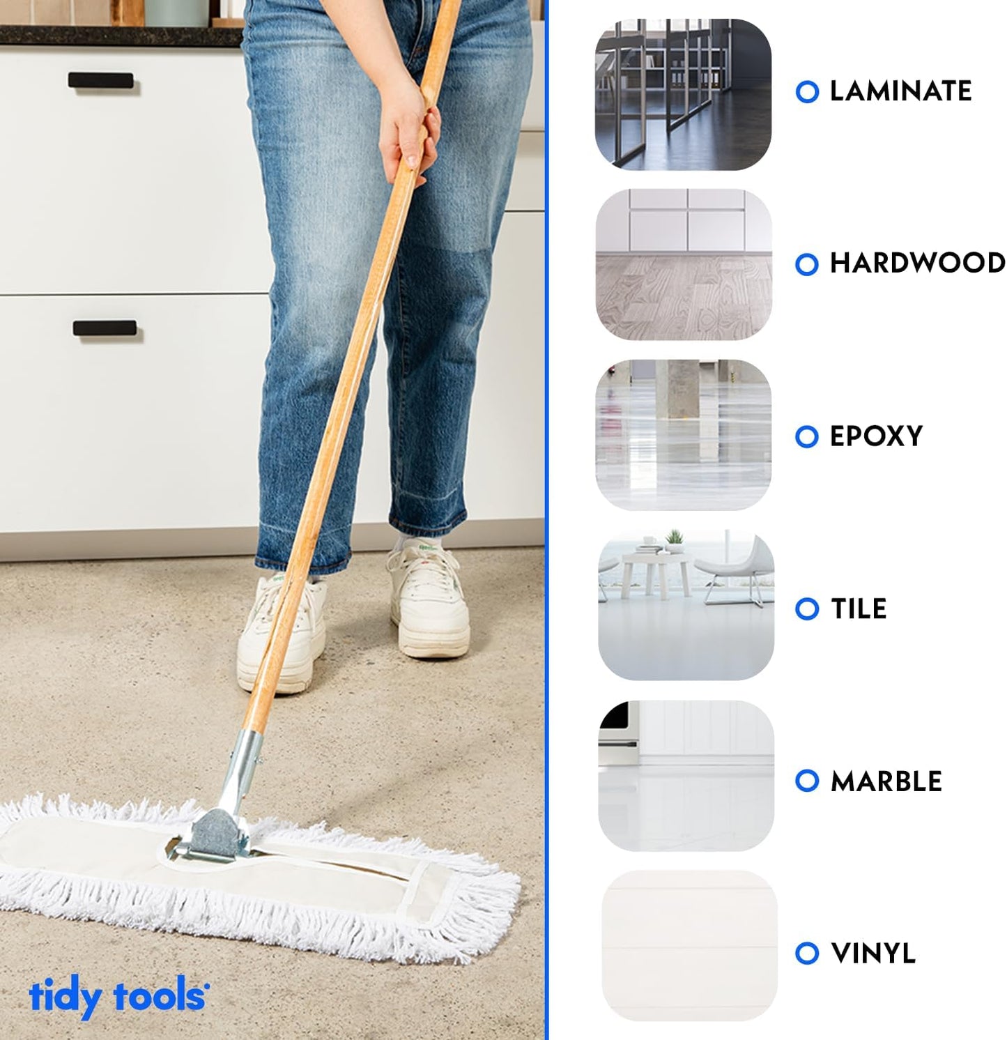 Commercial Dust Mop & Floor Sweeper, 18 in. Dust Mop for Hardwood Floors, Cotton Reusable Dust Mop Head, Extendable Mop Handle, Industrial Dry Mop for Floor Cleaning & Janitorial Supplies