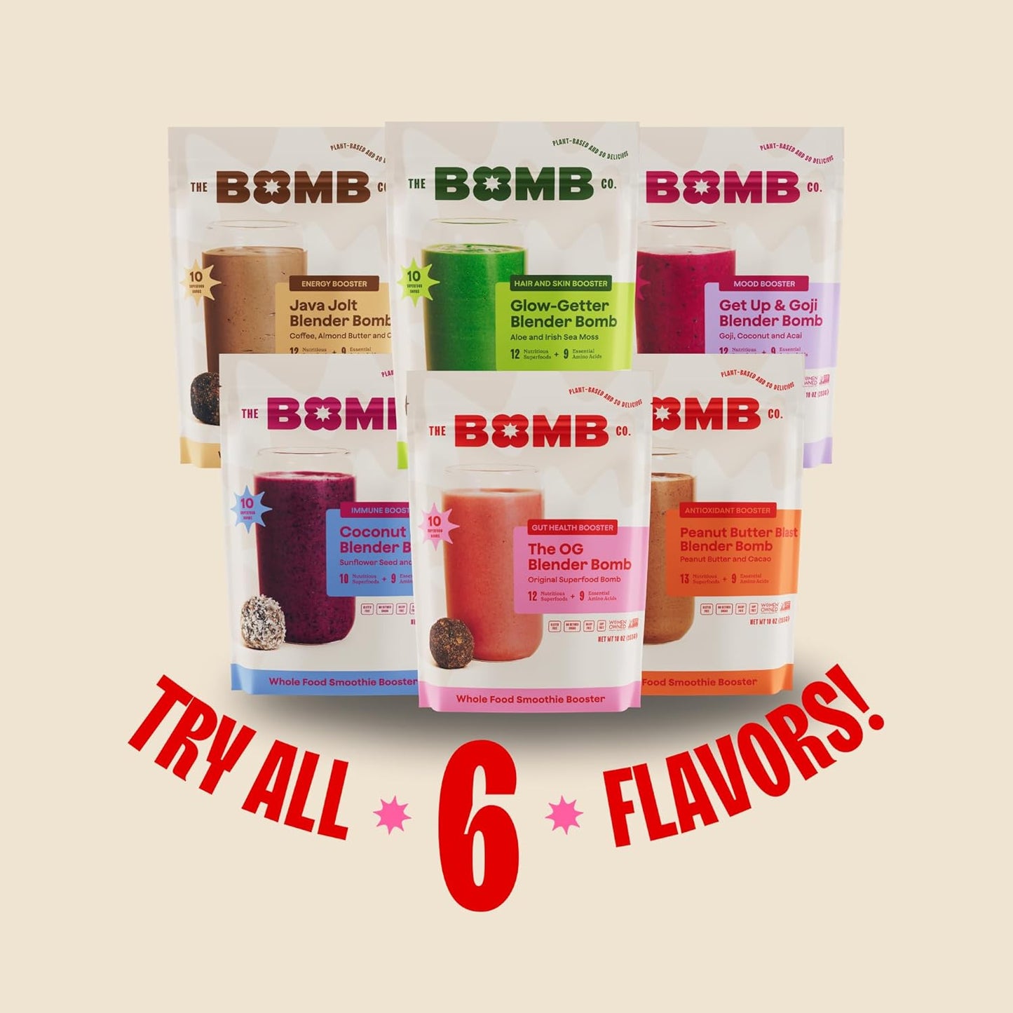 The Bomb Co. Blender Bomb, The OG, Superfood Smoothie Mix with Chia Seeds, Hemp Seeds, Flax Seeds, Sea Salt, & Amino Acids for Gut Health, Gluten Free, High Fiber, 10 Servings