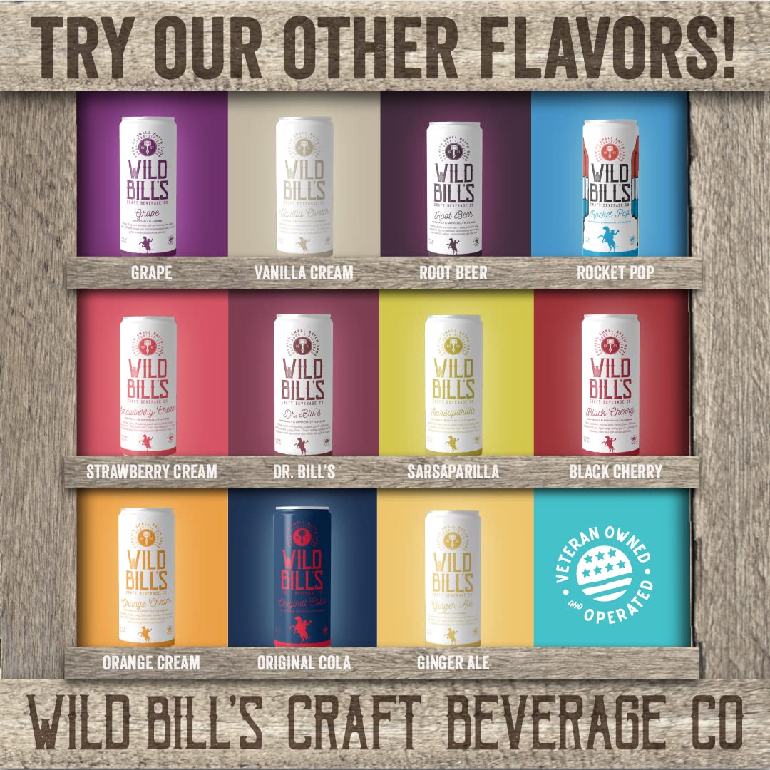 Wild Bill's Root Beer and Vanilla Cream Soda Bundle, Classic Craft Soda Pop Soft Drinks, Sodas Made with Pure Cane Sugar, Caffeine Free, NO High Fructose Corn Syrup, Gluten Free, Vegan, 12 Oz 24 Pack