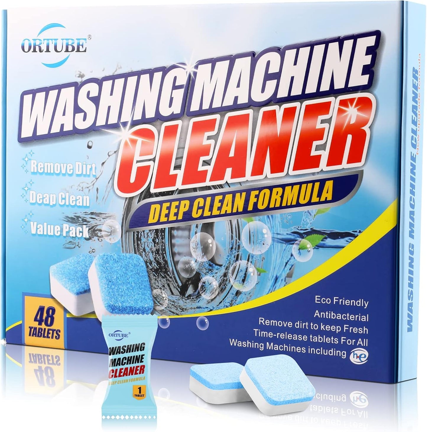 48 Pack Washing Machine Cleaner - Deep Cleaning Formula Tablets for Front and Top Loader Washer Machines